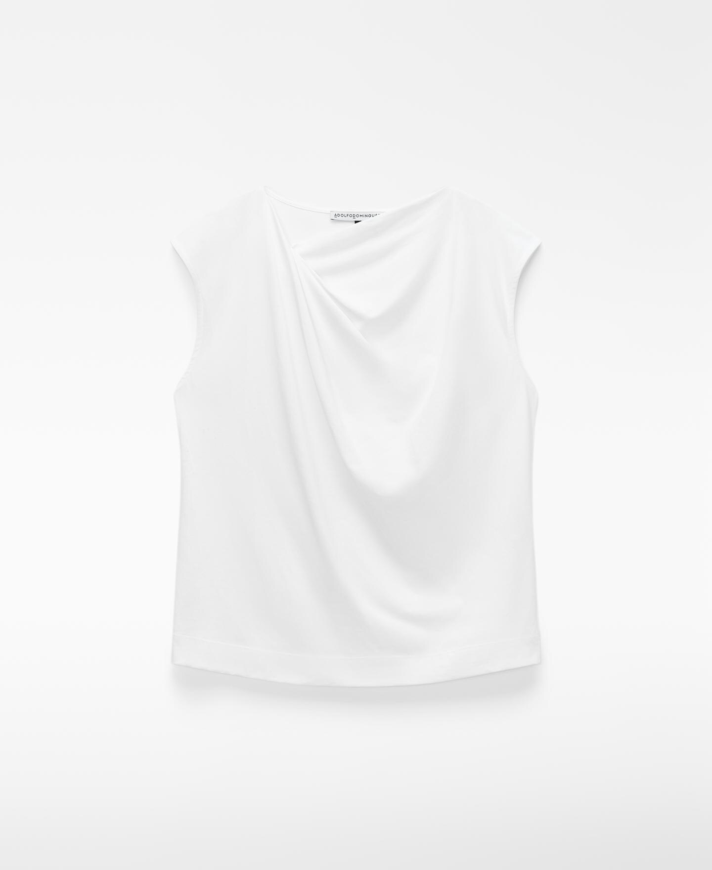 T-shirt de Gola Drapeada em Algodão Branco-5