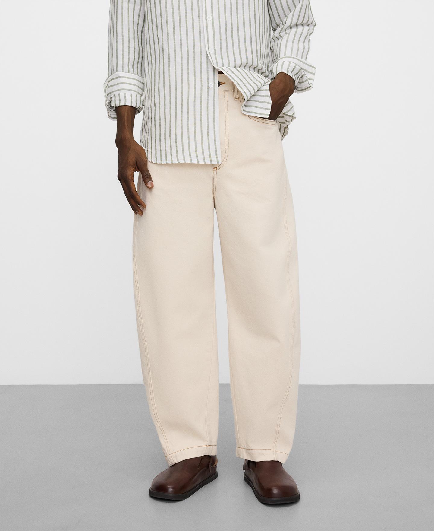 Jeans Relaxed Barrel Fit em Denim de Algodão Natural-1