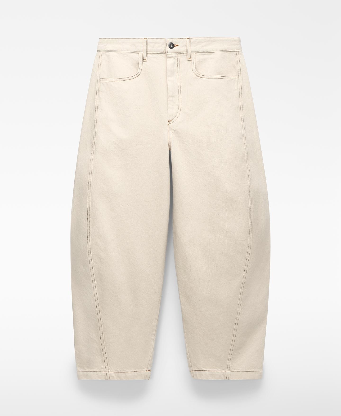 Jeans Relaxed Barrel Fit em Denim de Algodão Natural-5
