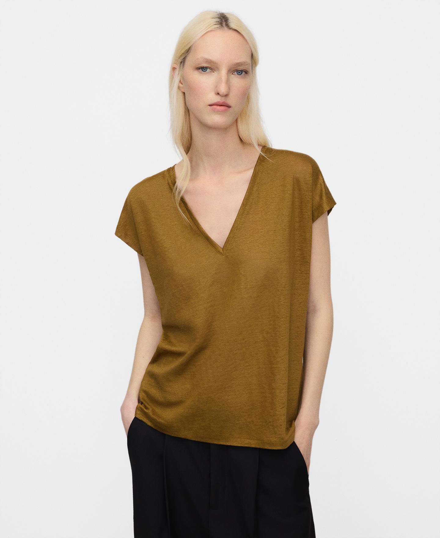 Imagem 0 de T-shirt de Gola em V em Linho Europeu