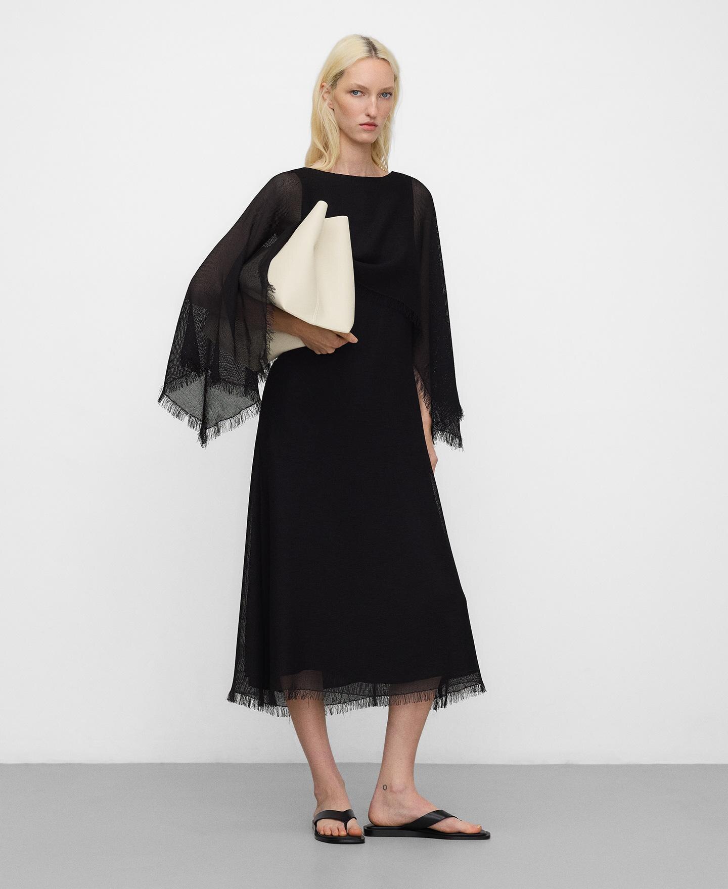 Vestido Midi Desfiado com Capa Preto-2