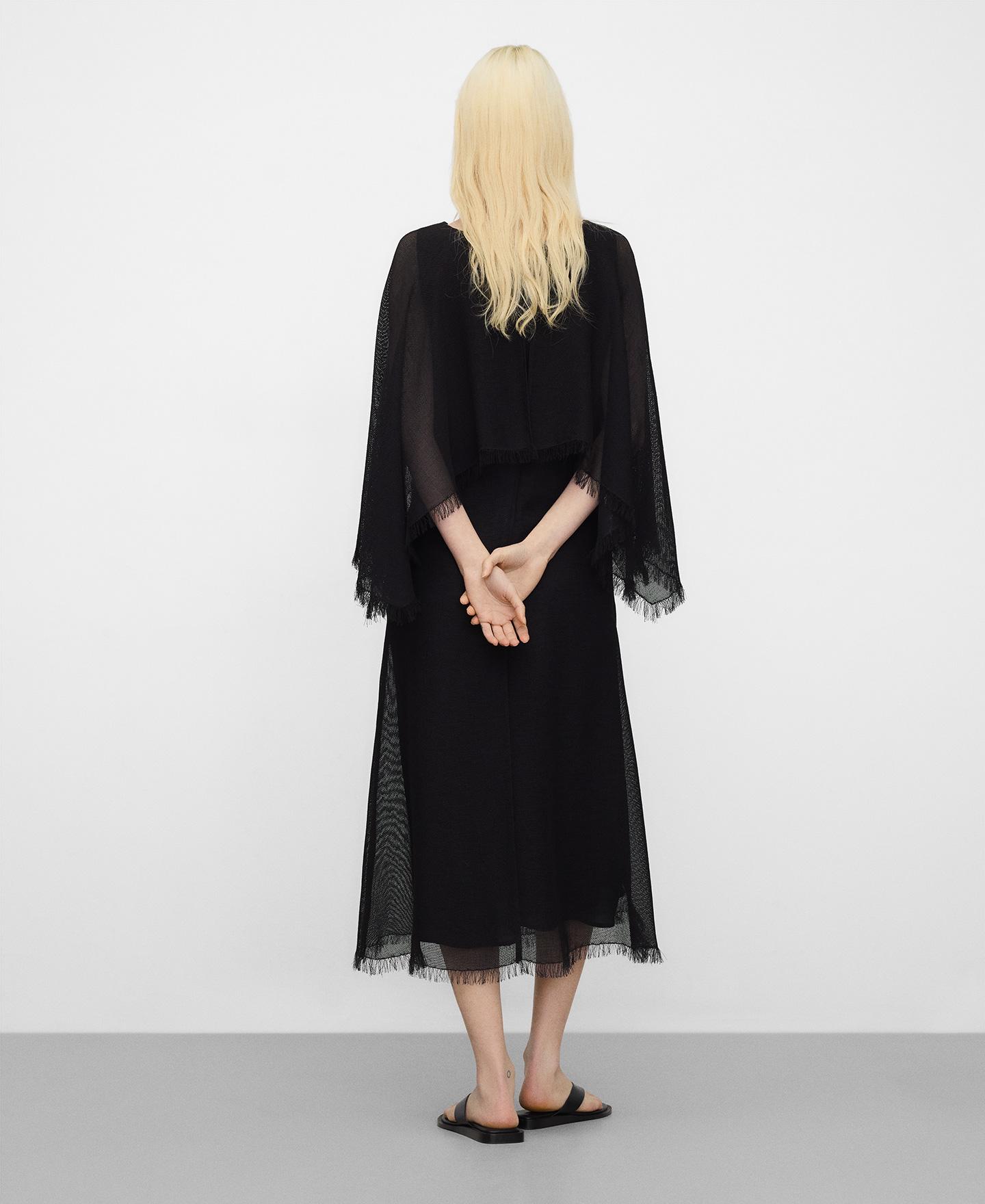 Vestido Midi Desfiado com Capa Preto-3