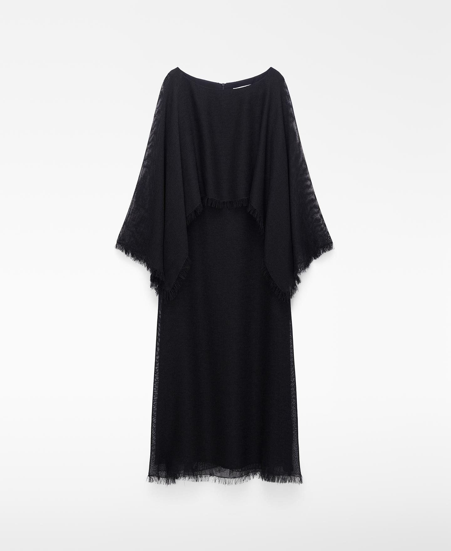 Vestido Midi Desfiado com Capa Preto-5