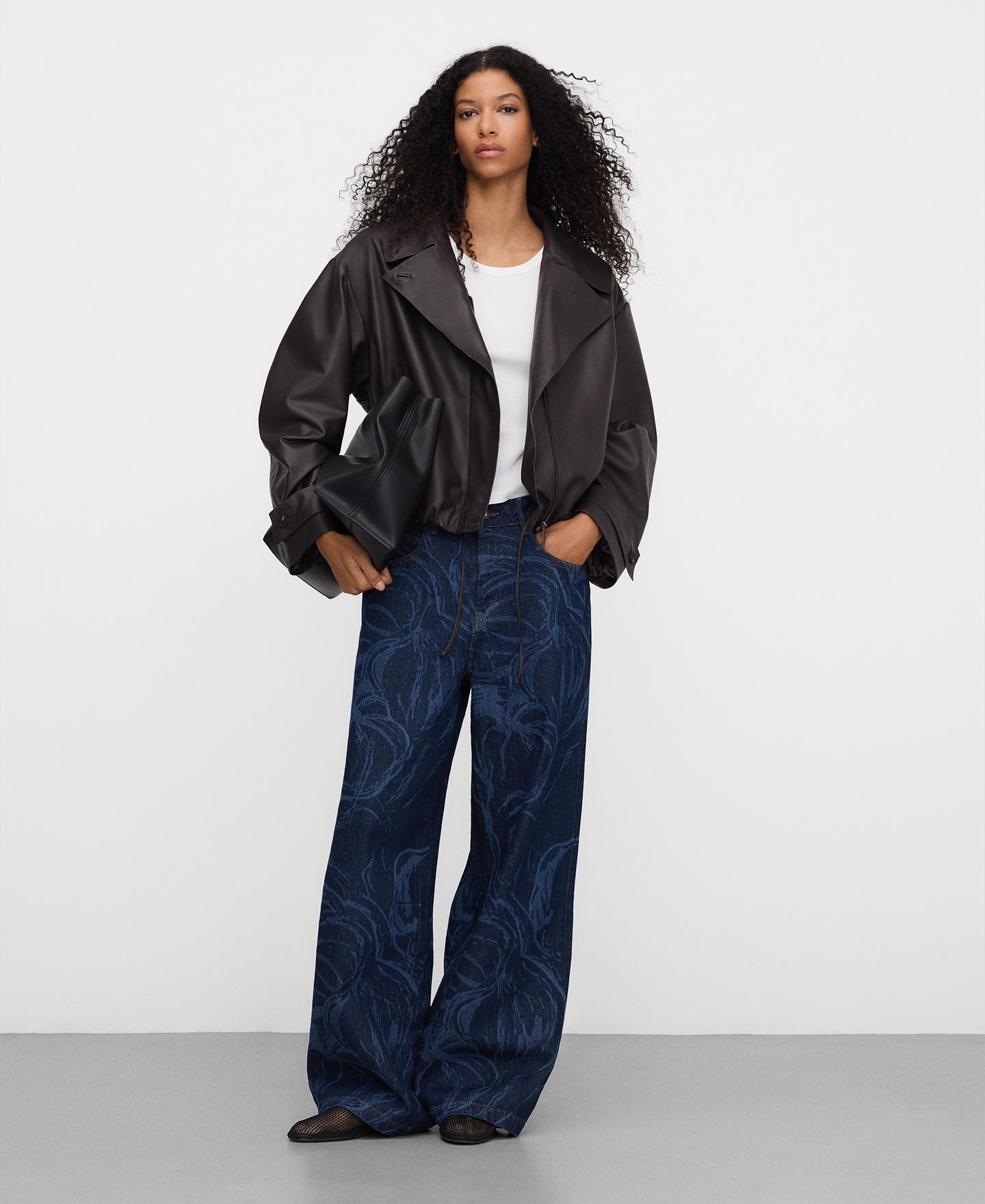 Jeans Largo em Denim Estampado Azul-marinho-2