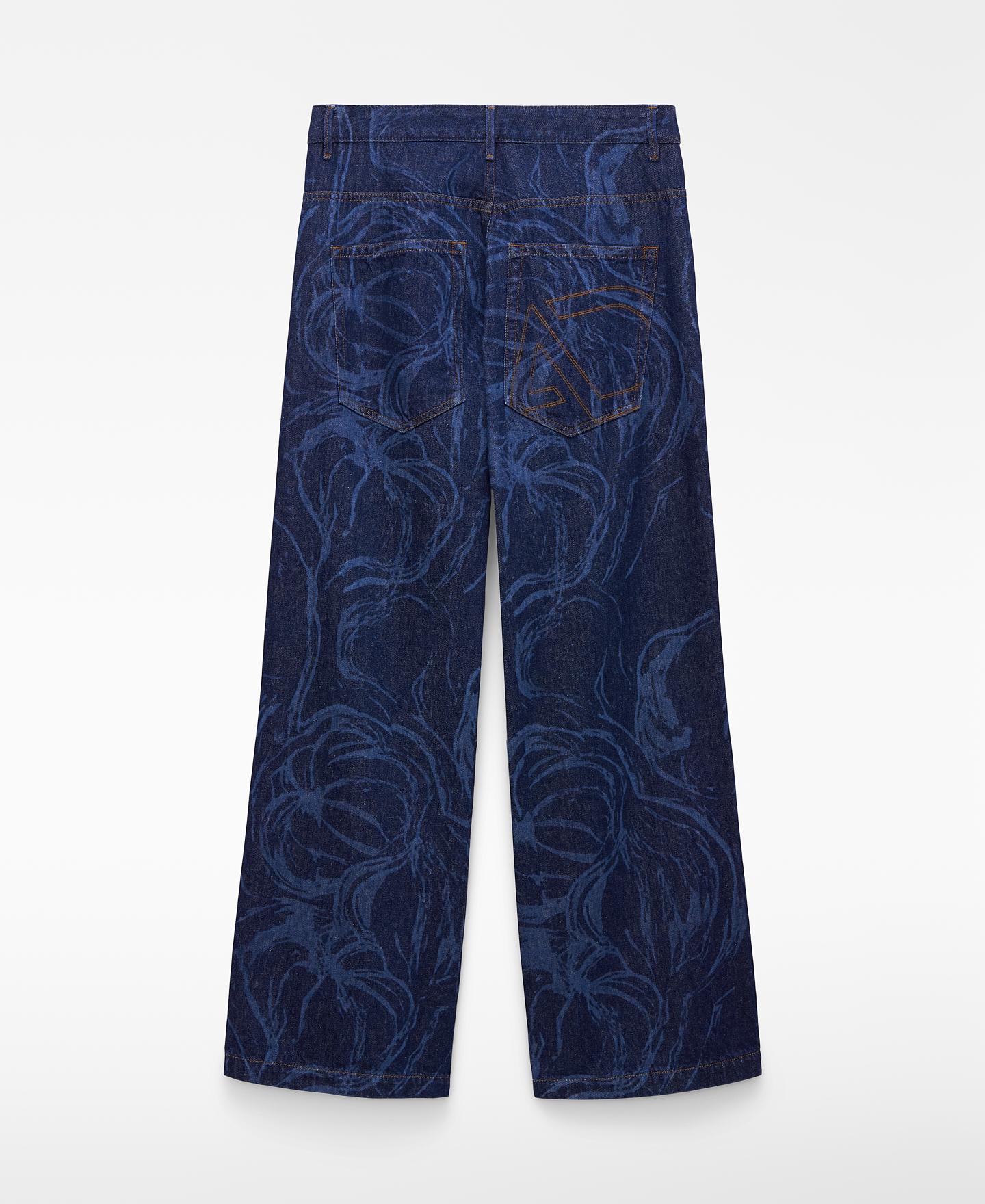 Jeans Largo em Denim Estampado Azul-marinho-6