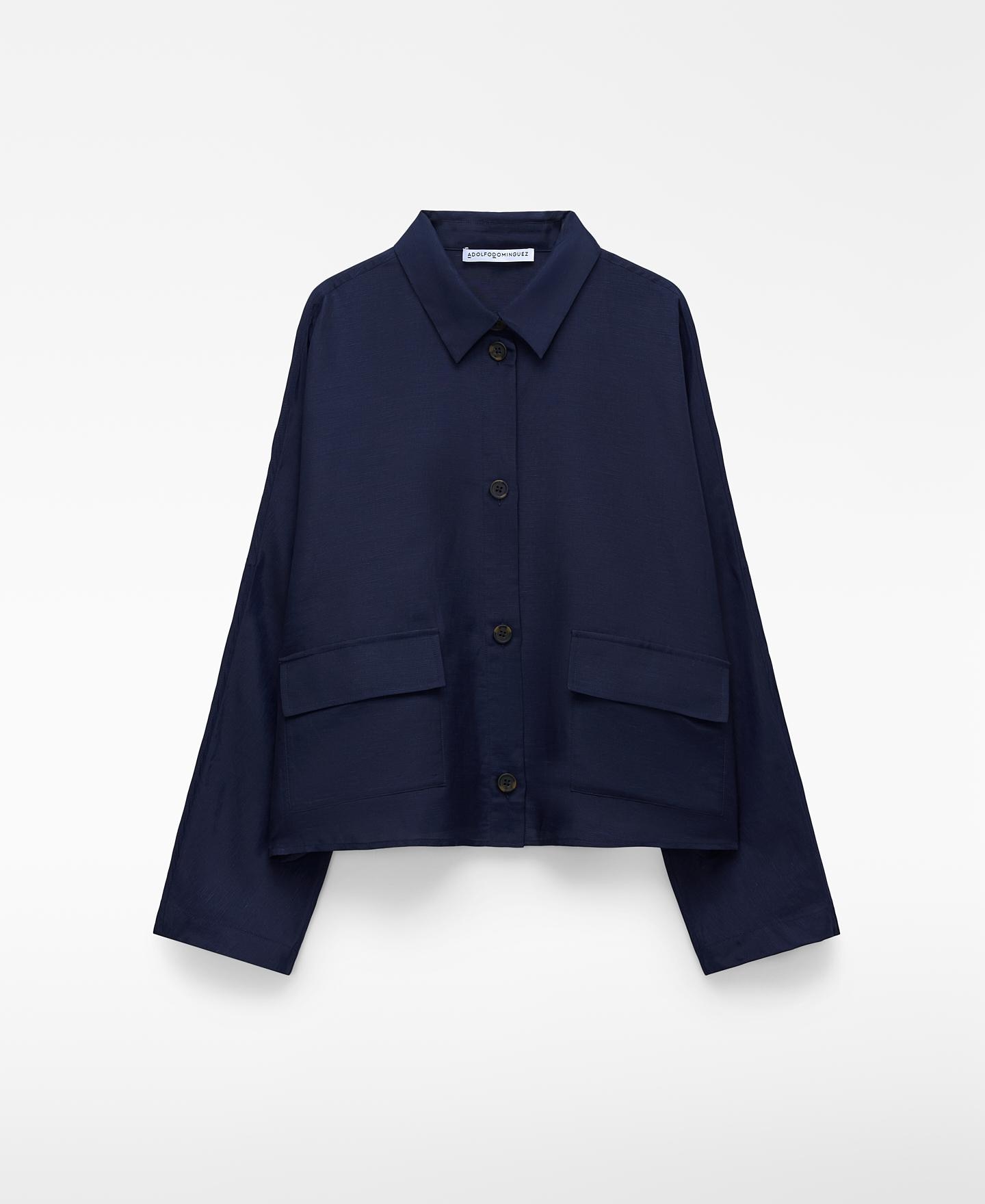 Sobrecamisa Curta com Bolsos Azul-marinho-5