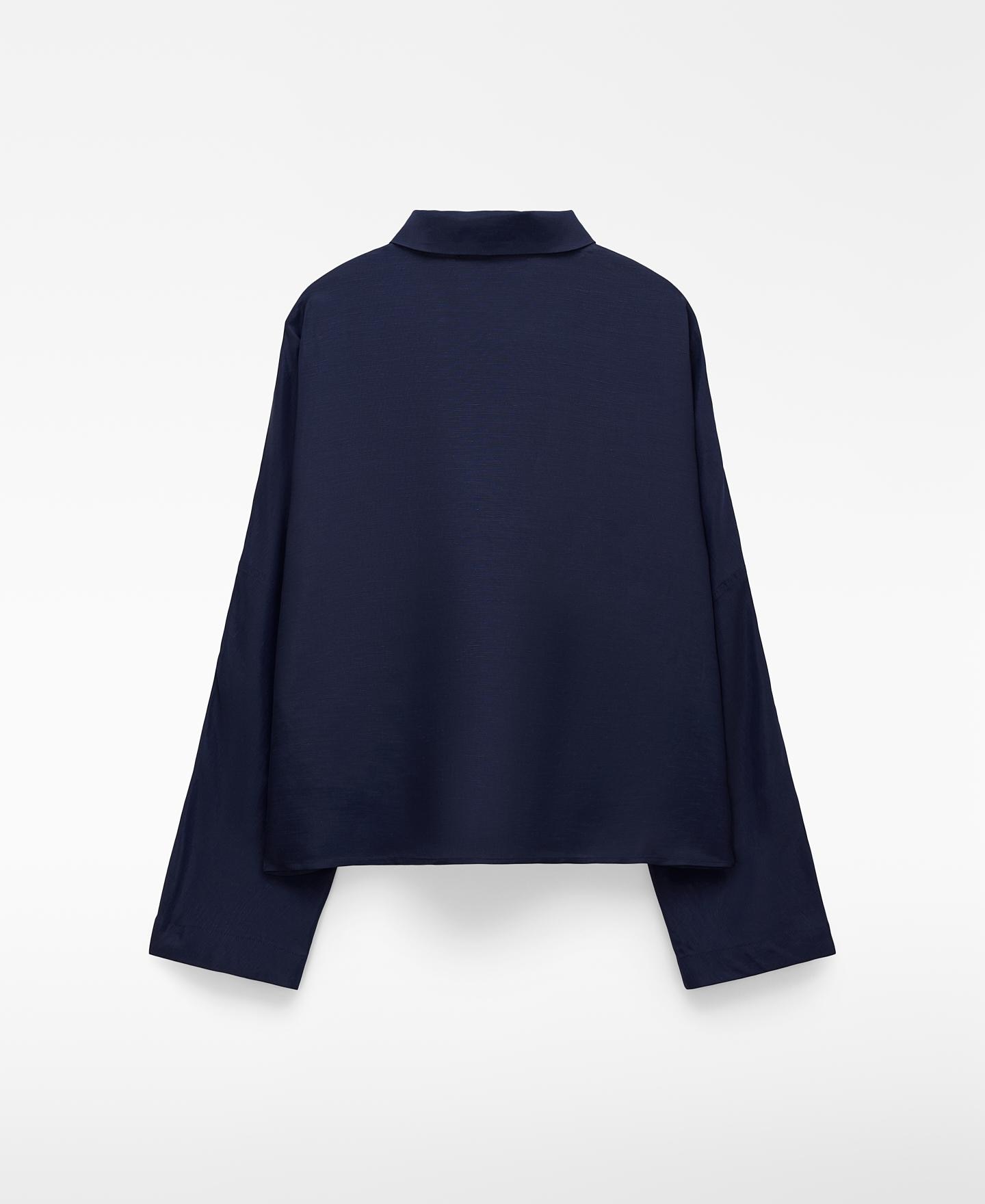 Sobrecamisa Curta com Bolsos Azul-marinho-6