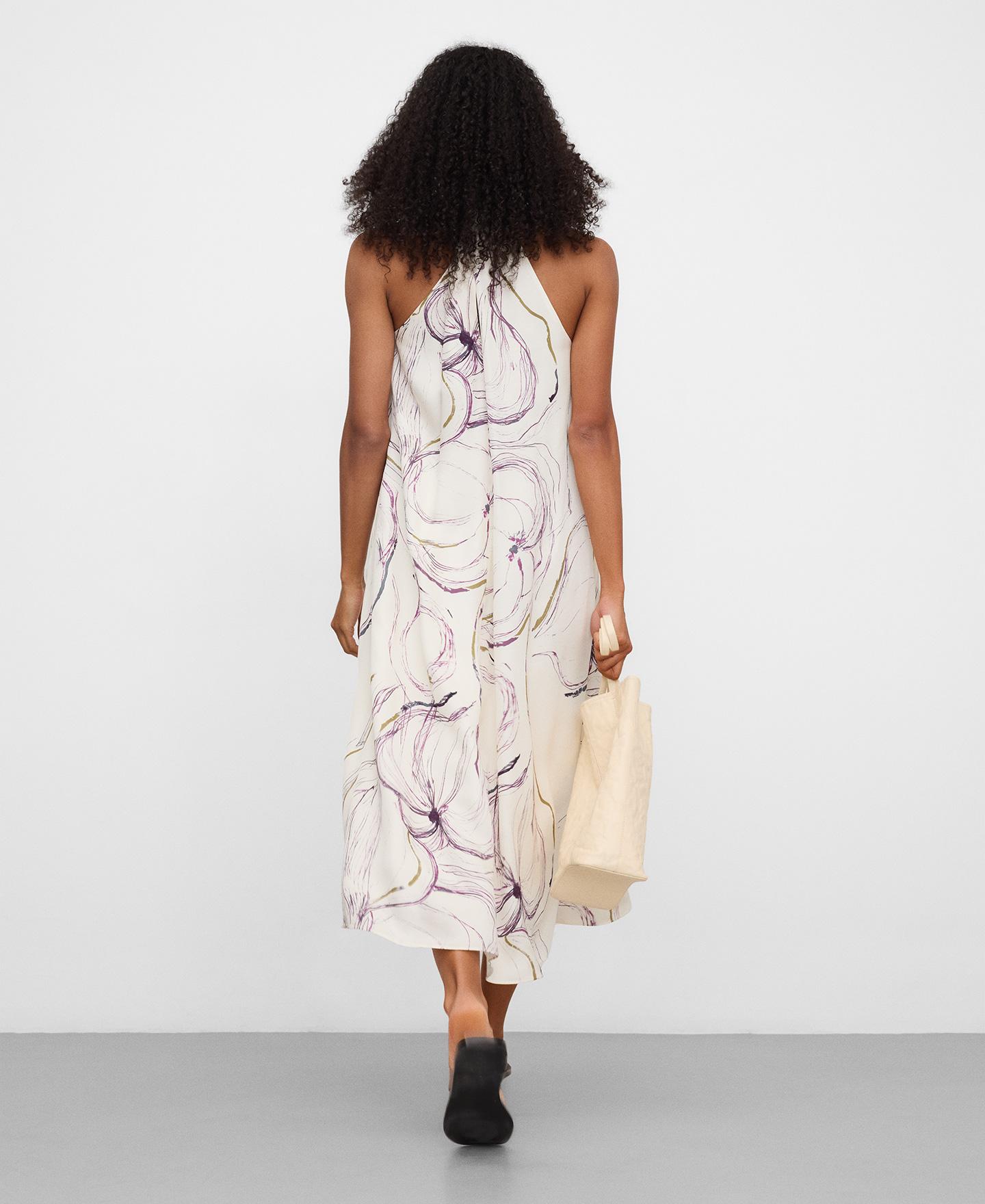 Vestido Midi Estampado com Decote em V Natural-2