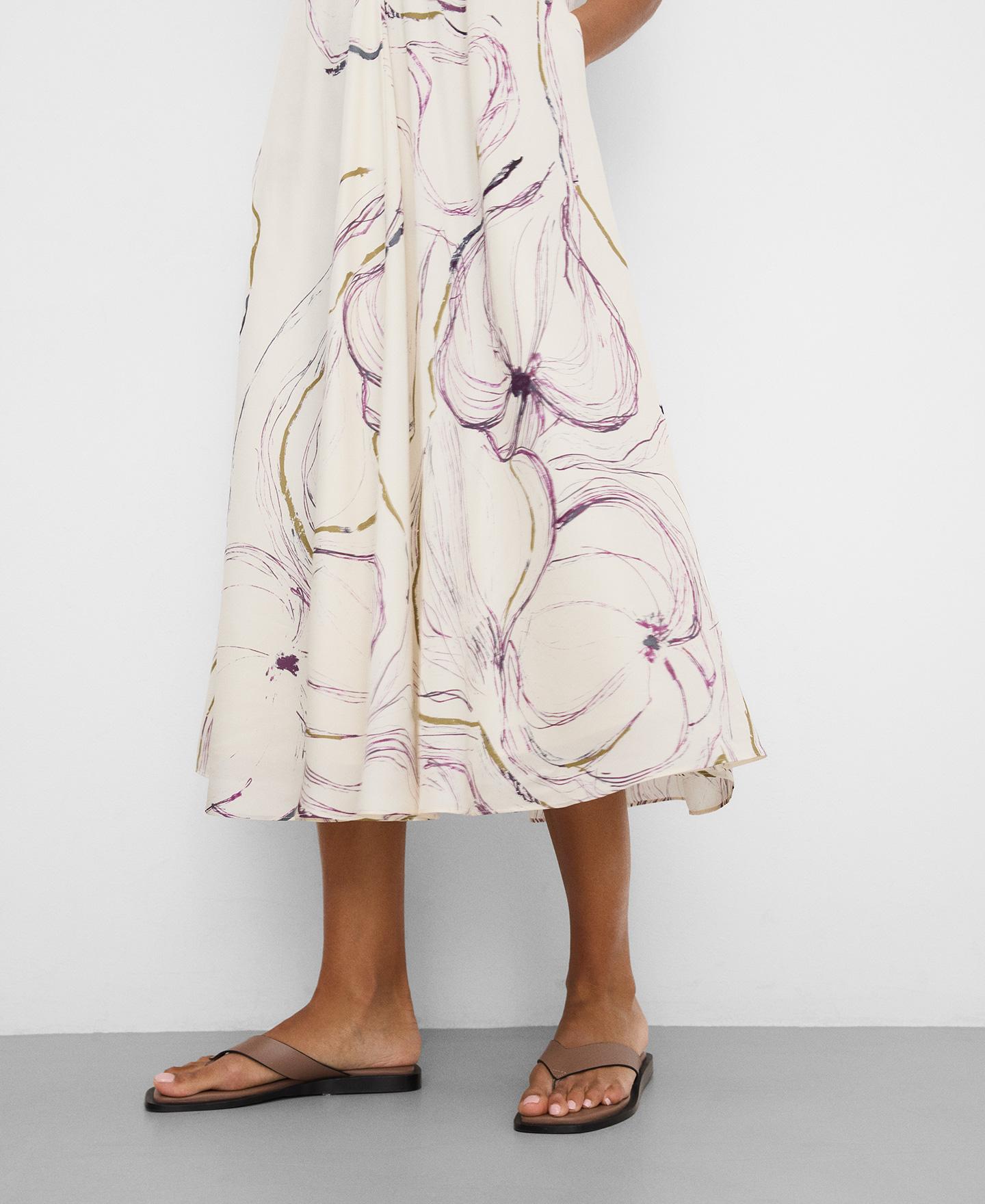 Vestido Midi Estampado com Decote em V Natural-3
