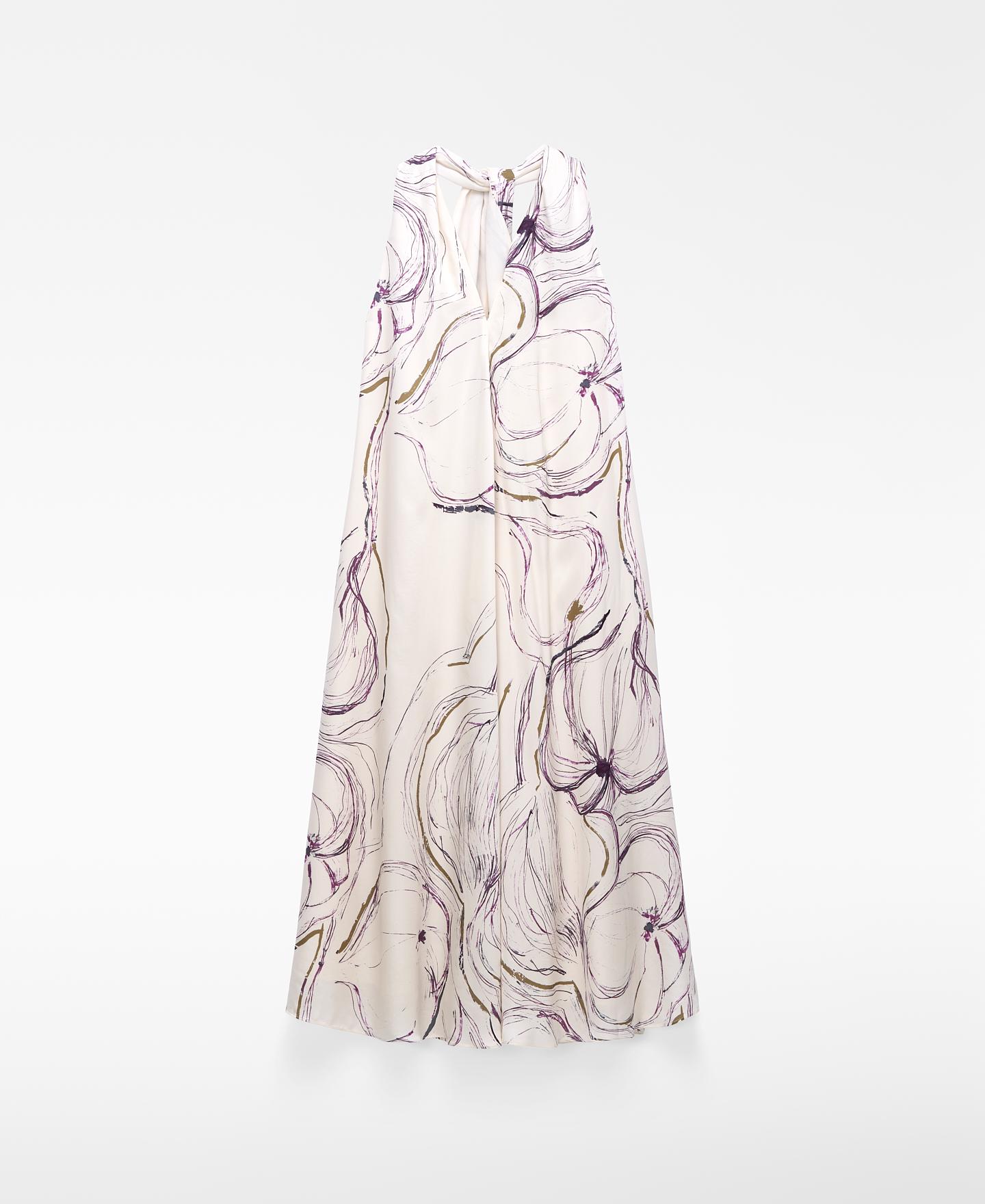 Vestido Midi Estampado com Decote em V Natural-4