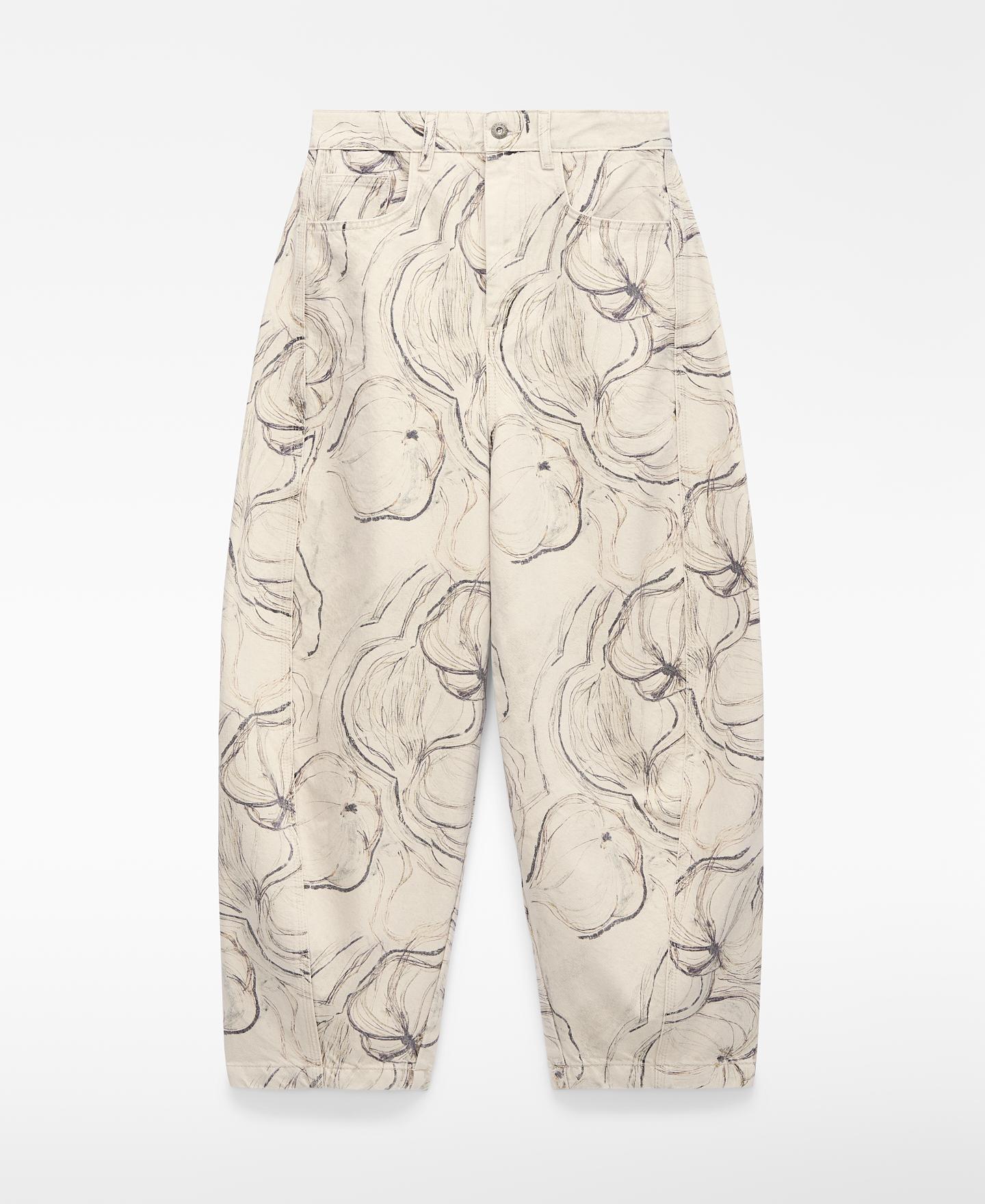 Jeans com Corte a Direito Barrel Fit em Denim Estampado Natural-5