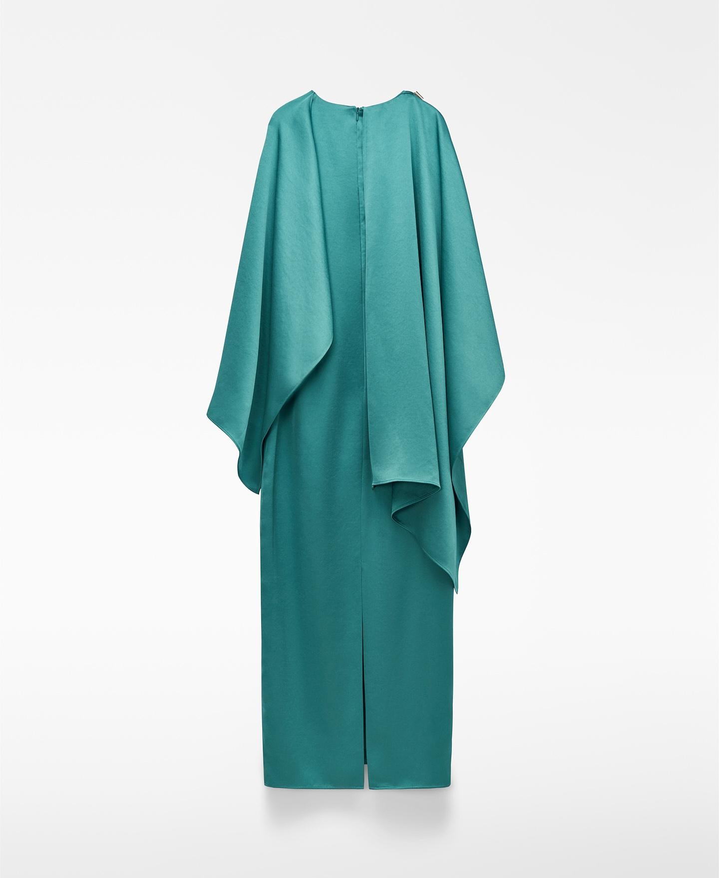 Vestido Comprido Acetinado com Écharpe Esmeralda Azul-6