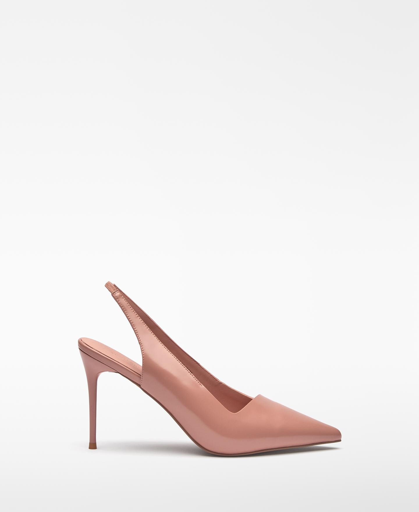 Imagem 0 de Sapatos de Salto em Pele com Tacão e Calcanhar Aberto