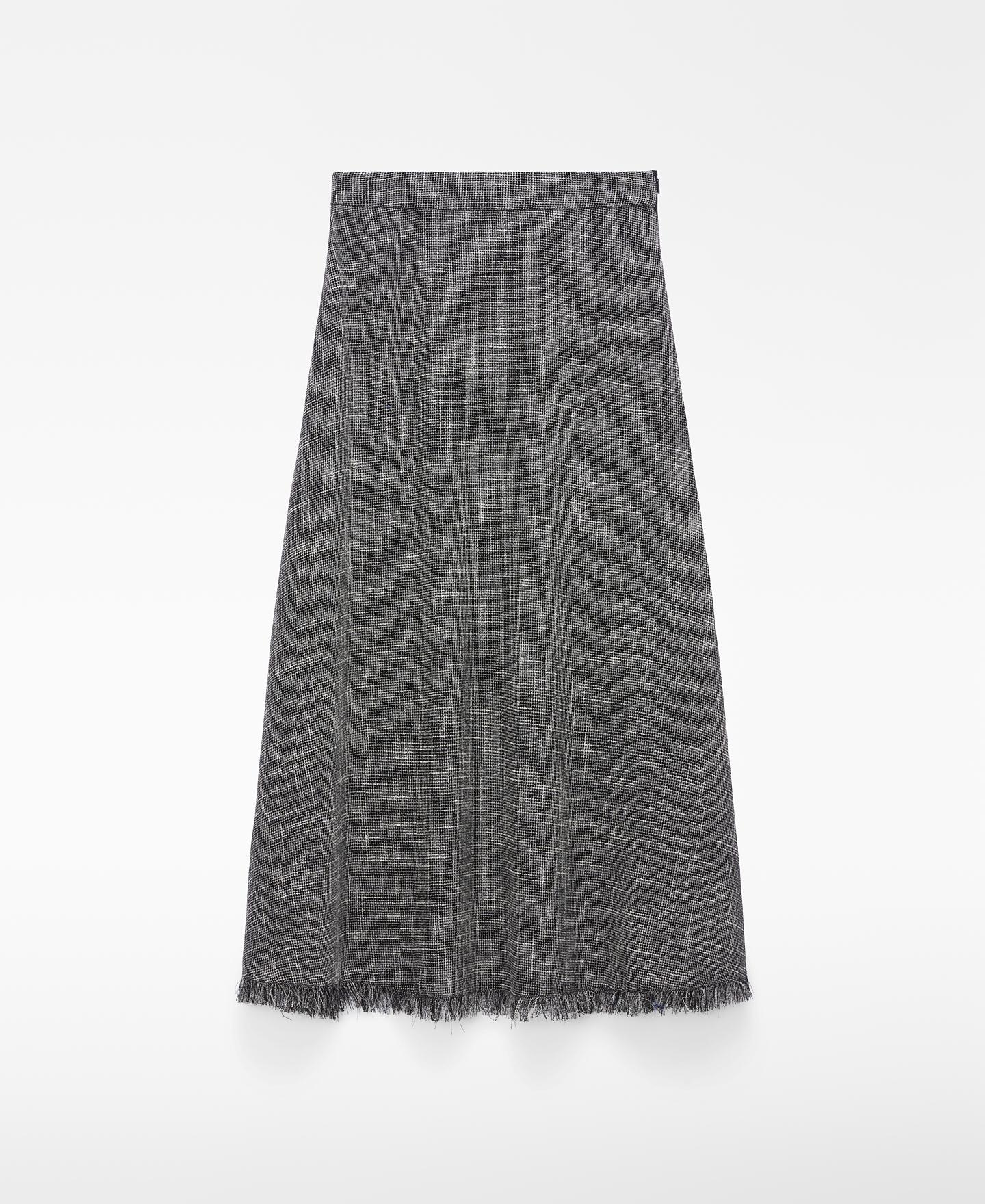Saia Midi Corte Evasé Desfiada Cinzento-escuro-5