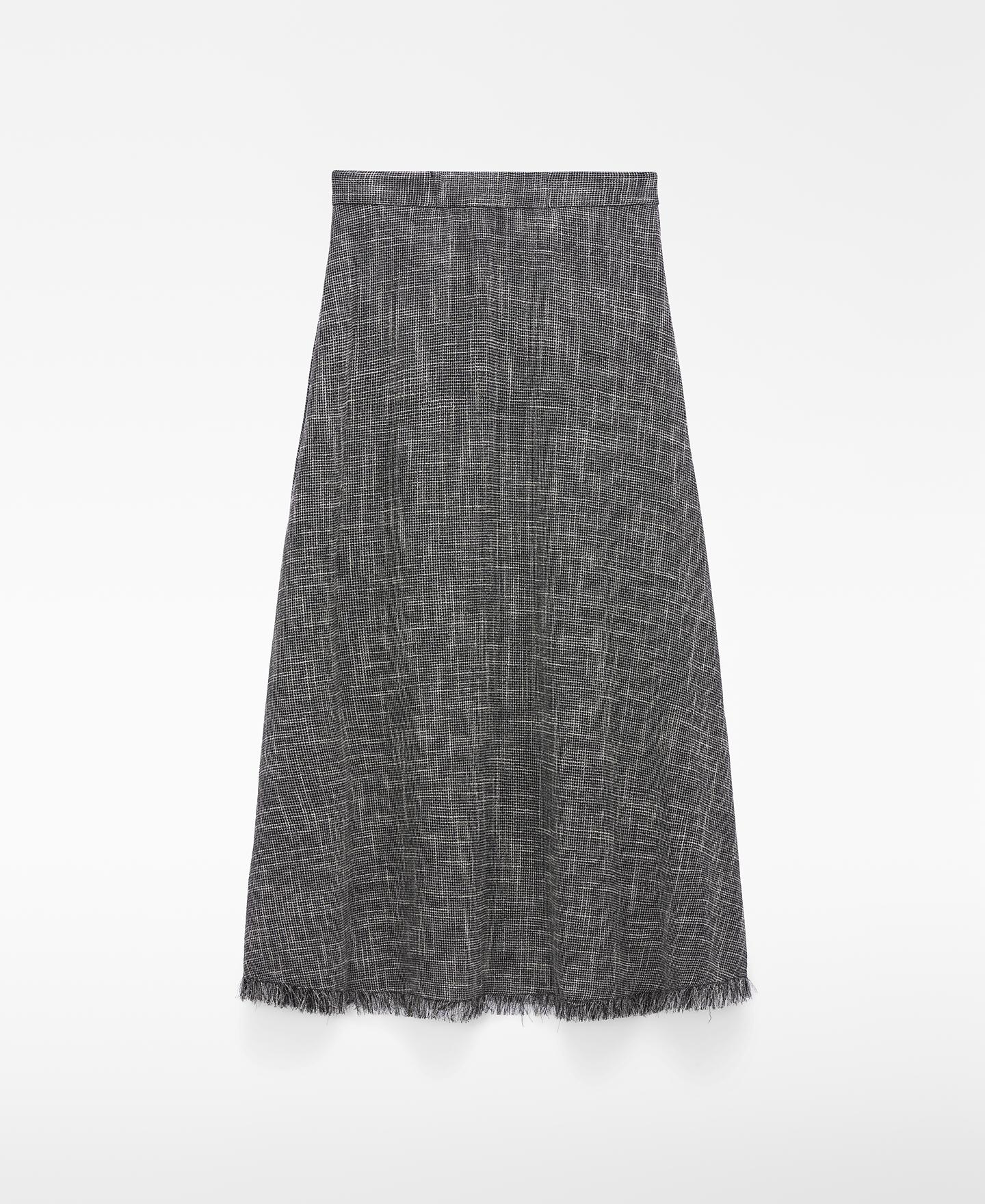 Saia Midi Corte Evasé Desfiada Cinzento-escuro-6
