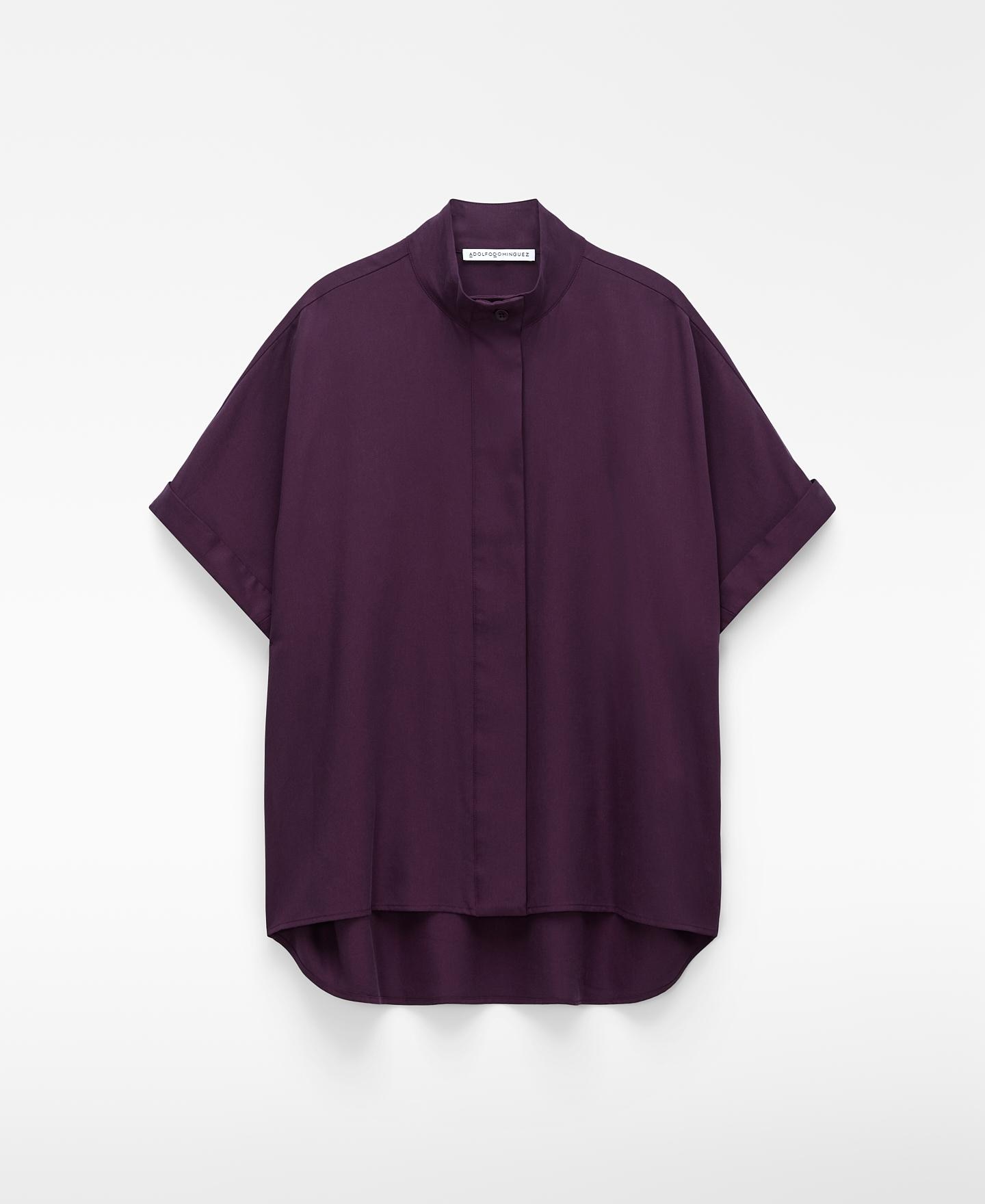 Camisa de Manga Curta com Gola Tira Lilás-5