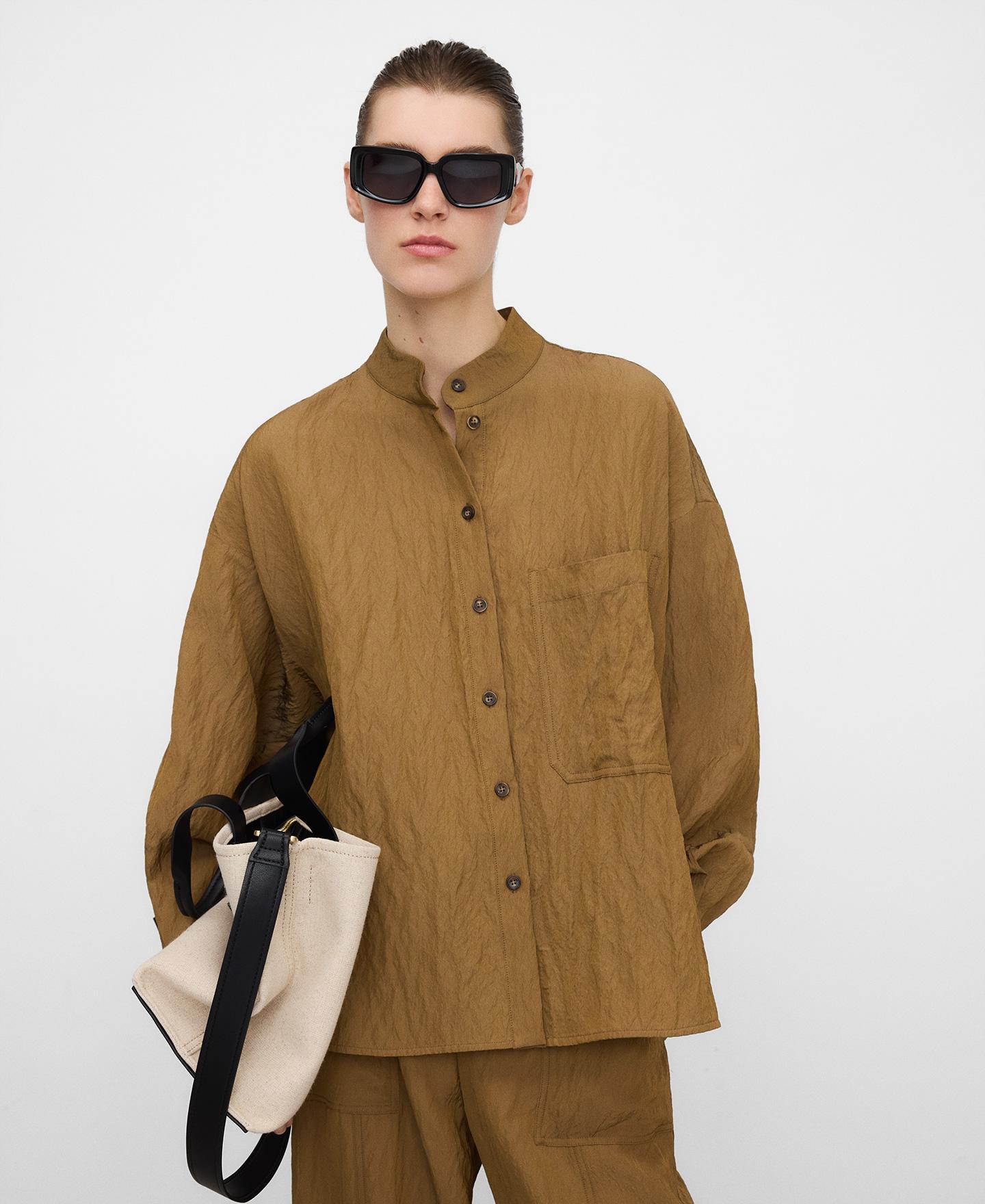 Camisa com Efeito Franzido Castanho-claro-1