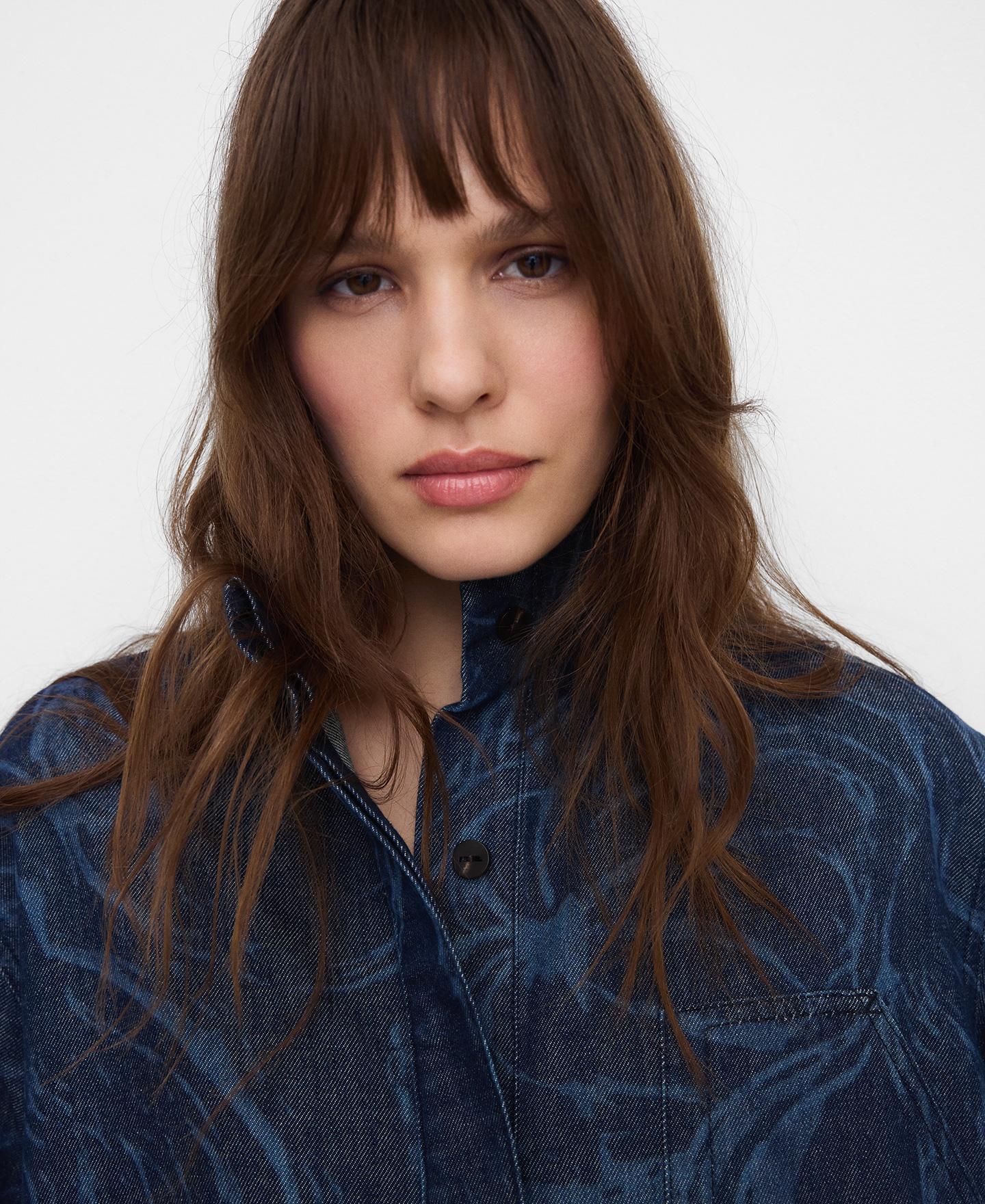 Vestido Midi Tipo Camisa em Denim Estampado Azul denim-4