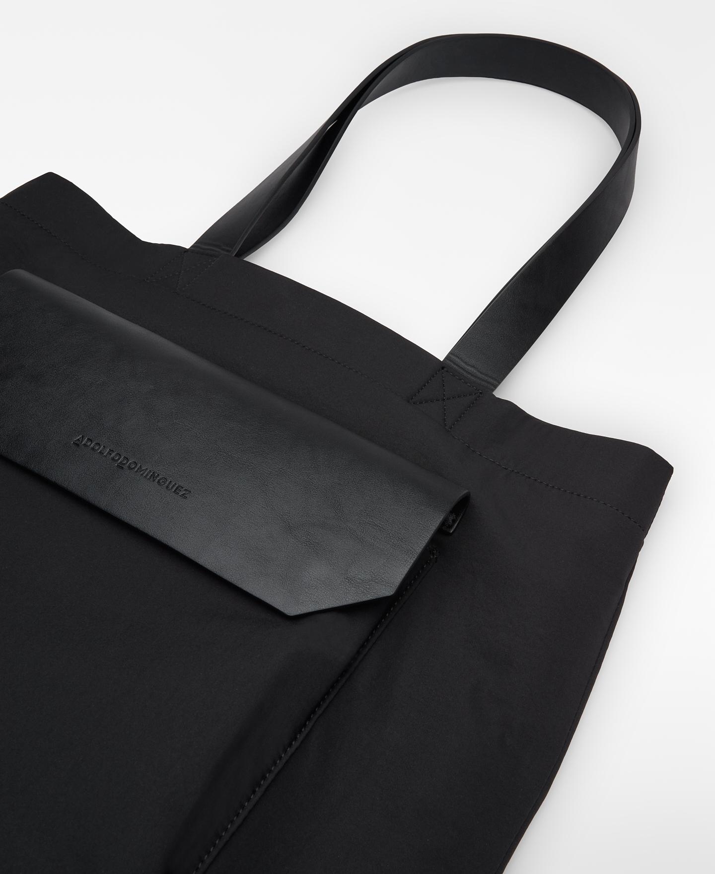 Porta-documentos Tipo Shopper de Nylon com Bolso Preto-3