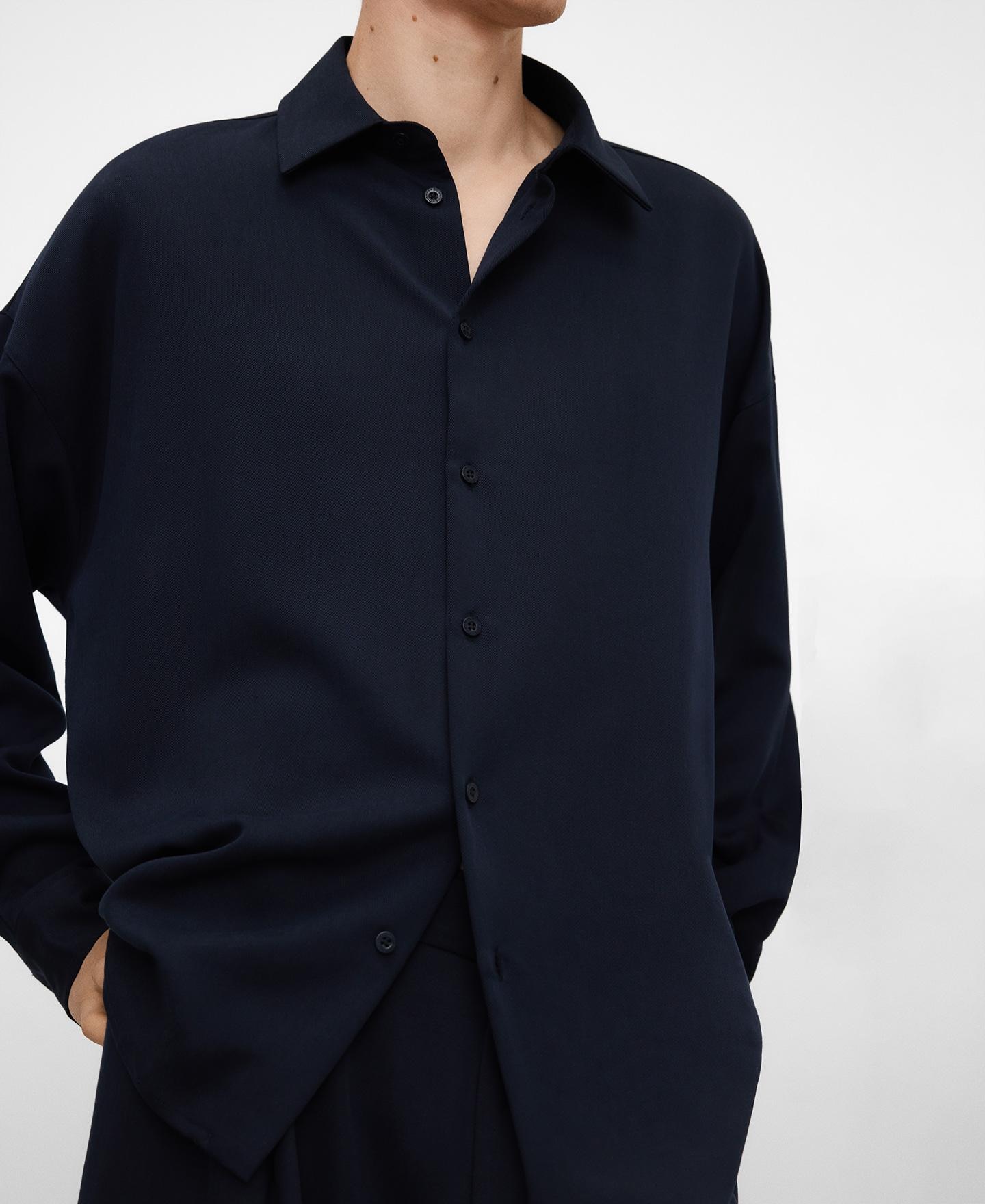 Camisa Formal Oversize com Gola Italiana Azul-marinho-4
