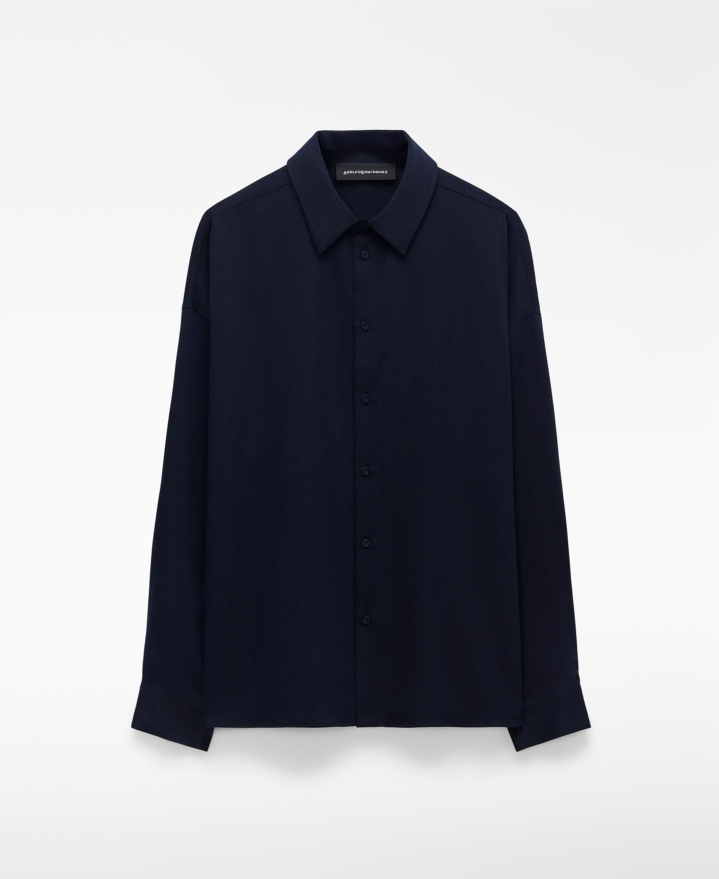 Camisa Formal Oversize com Gola Italiana Azul-marinho-5