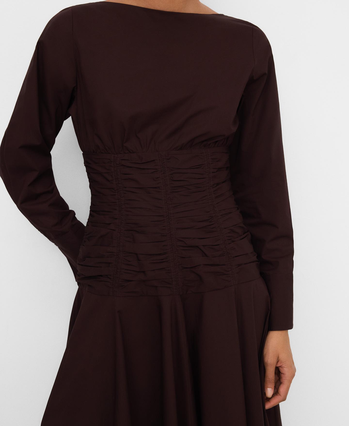 Vestido Midi com Cintura Franzida Chocolate-4