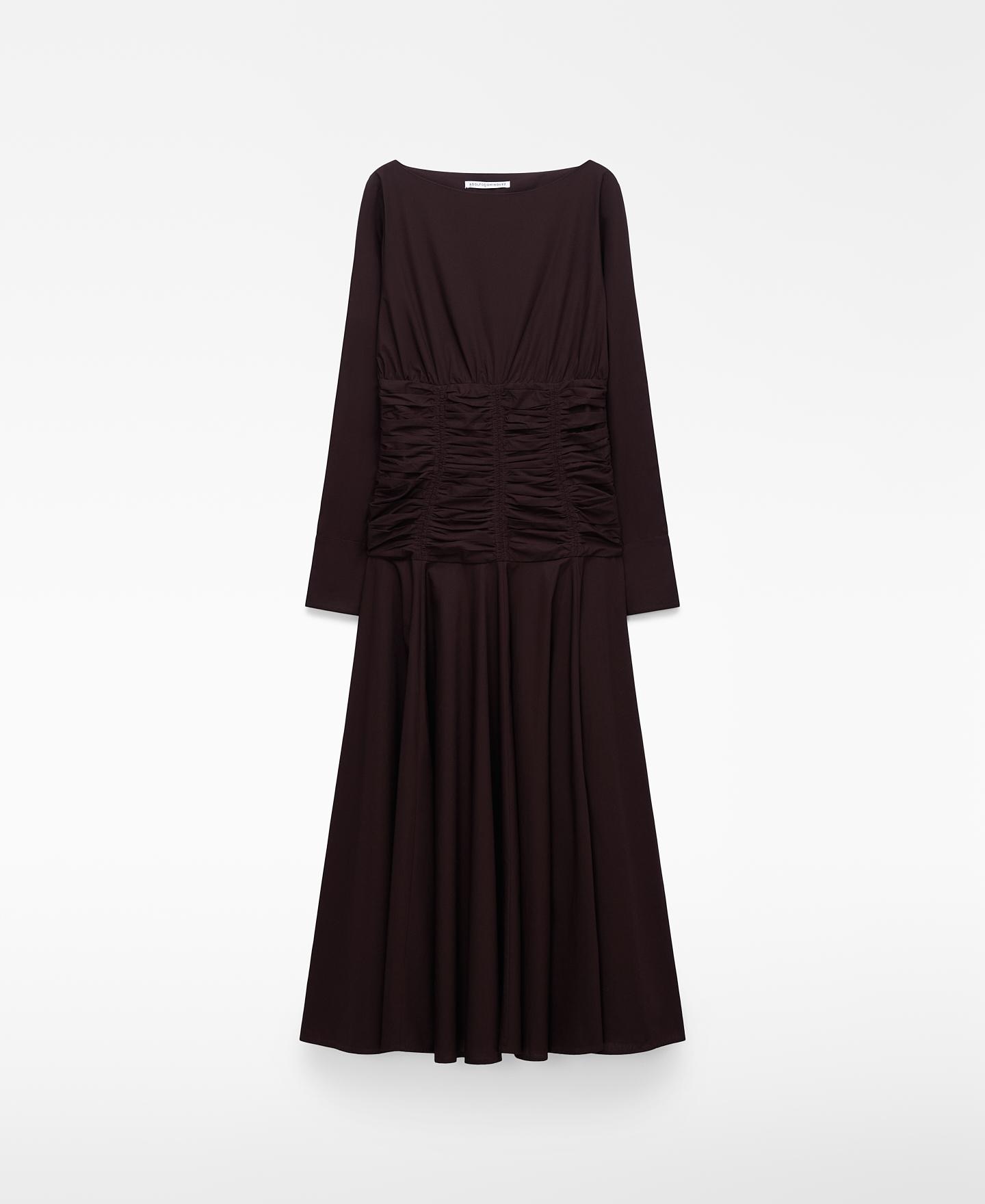 Vestido Midi com Cintura Franzida Chocolate-5