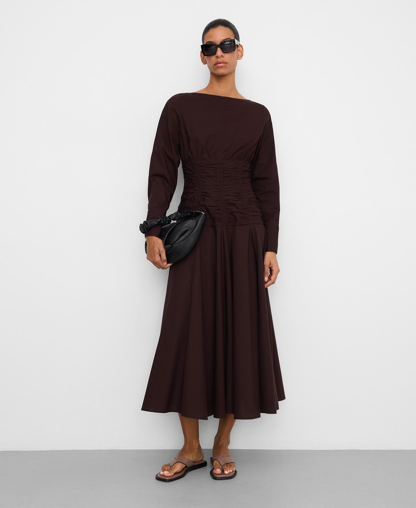 Vestido Midi com Cintura Franzida Chocolate-2