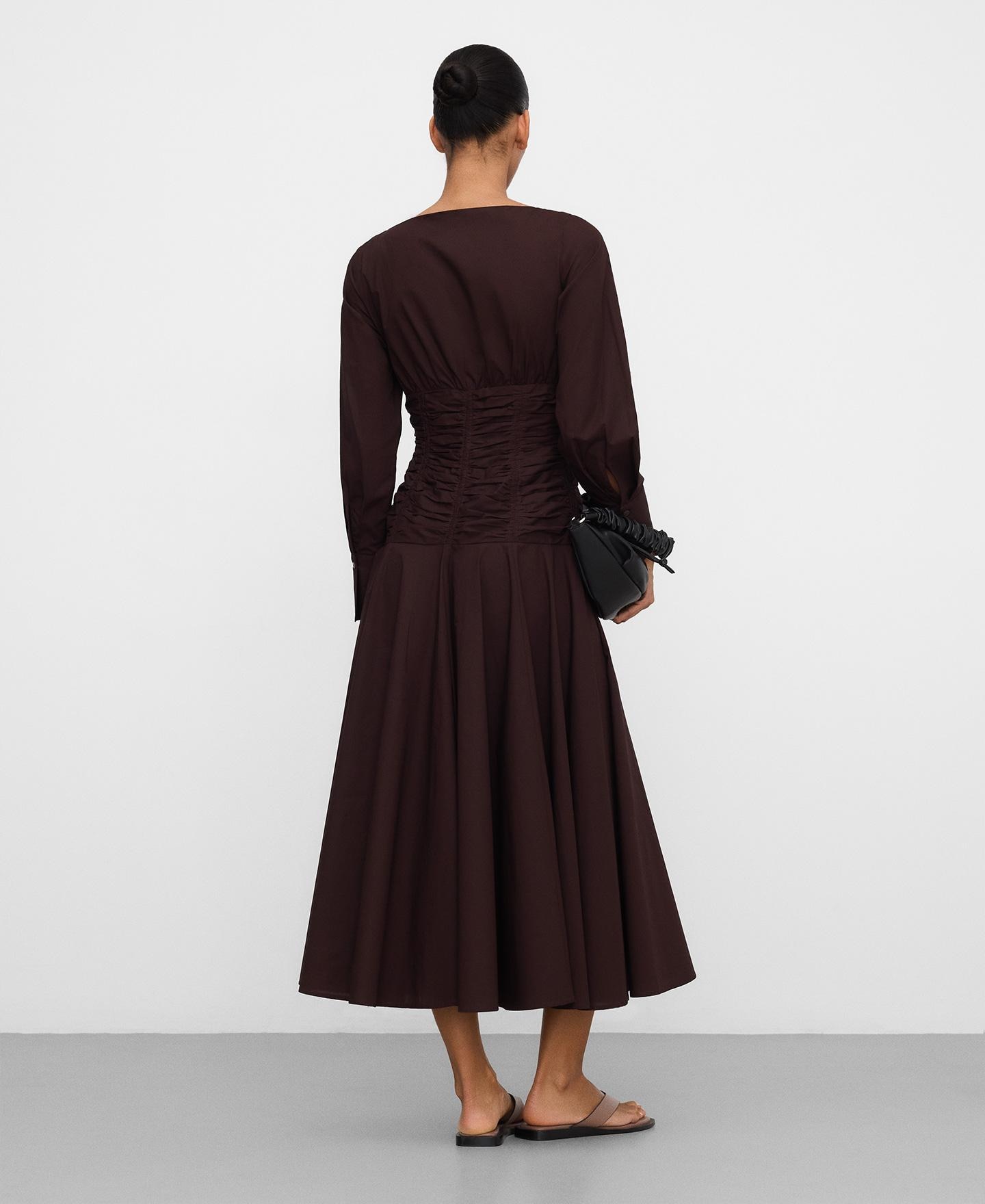 Vestido Midi com Cintura Franzida Chocolate-3