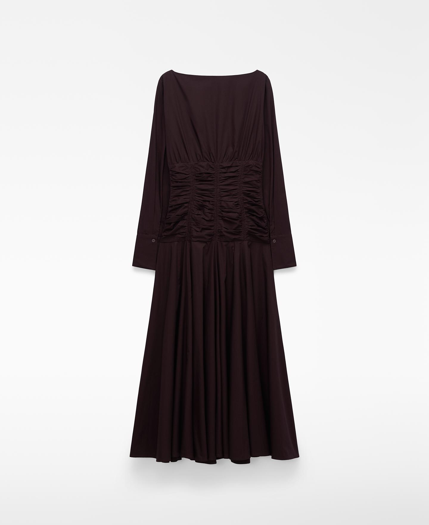 Vestido Midi com Cintura Franzida Chocolate-6