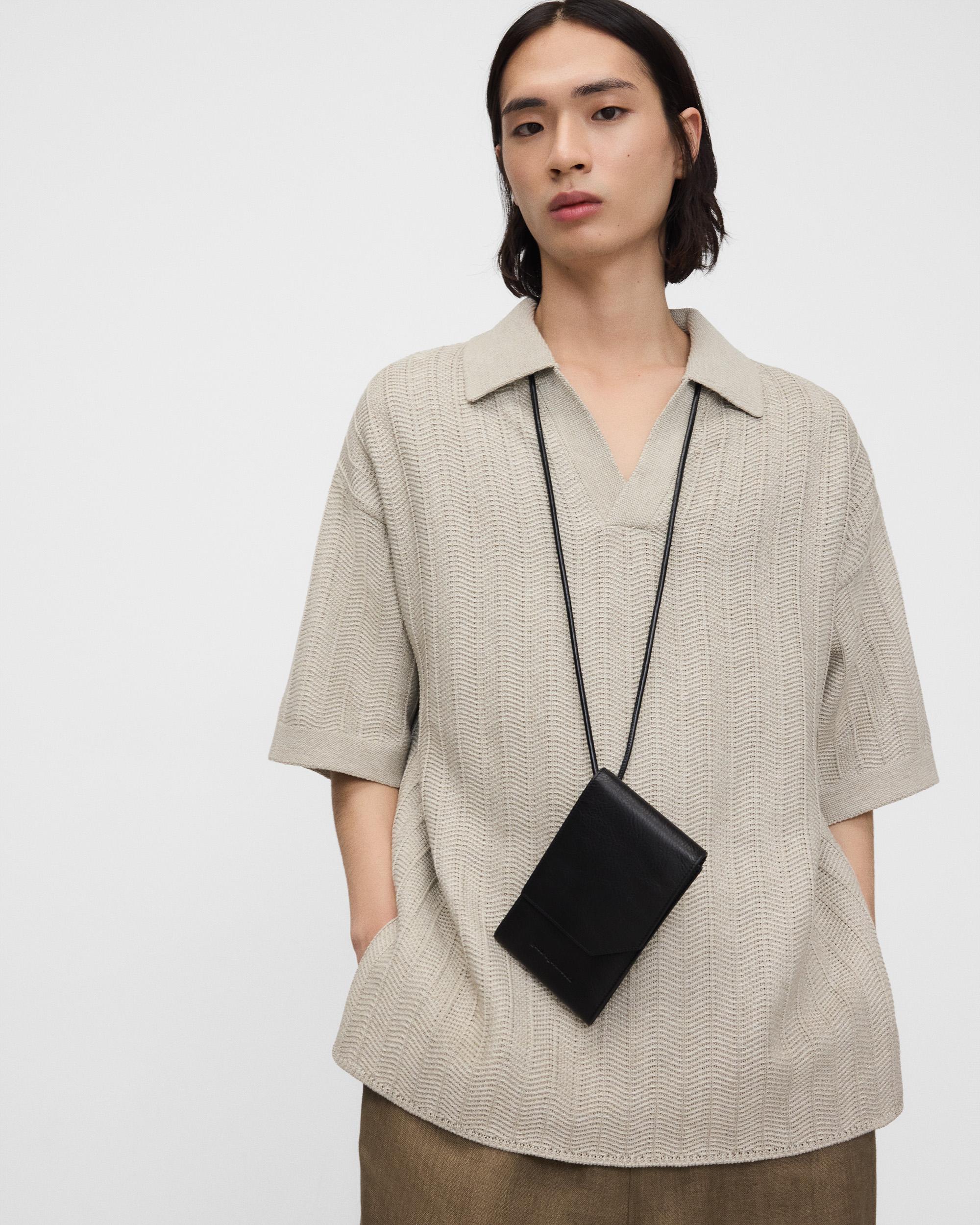 Imagem 0 de Polo de Manga Curta Oversize com Textura de Ráfia