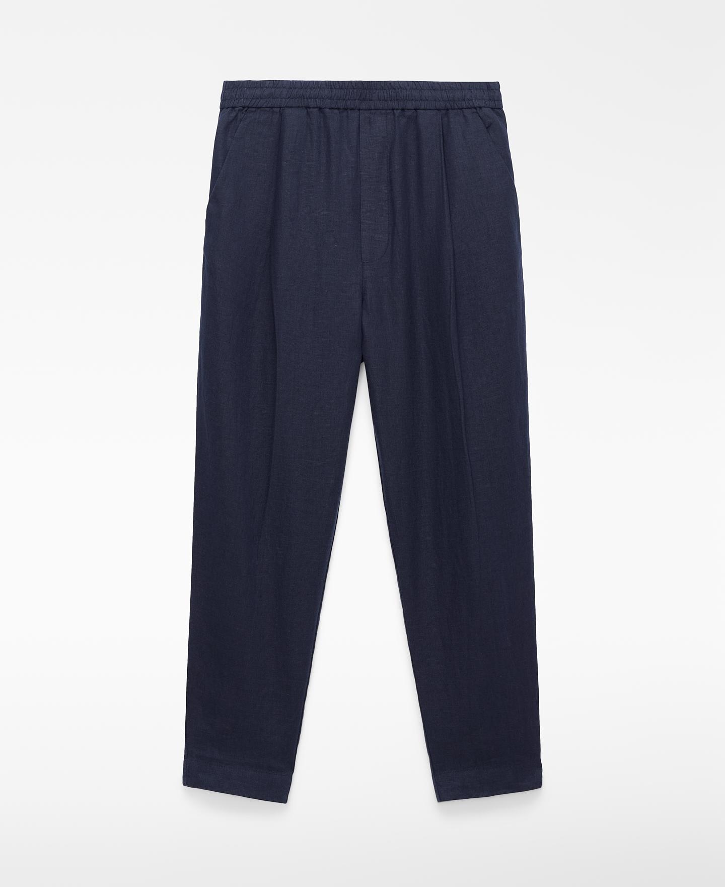 Calças Joggers em Linho Europeu Azul-marinho-5
