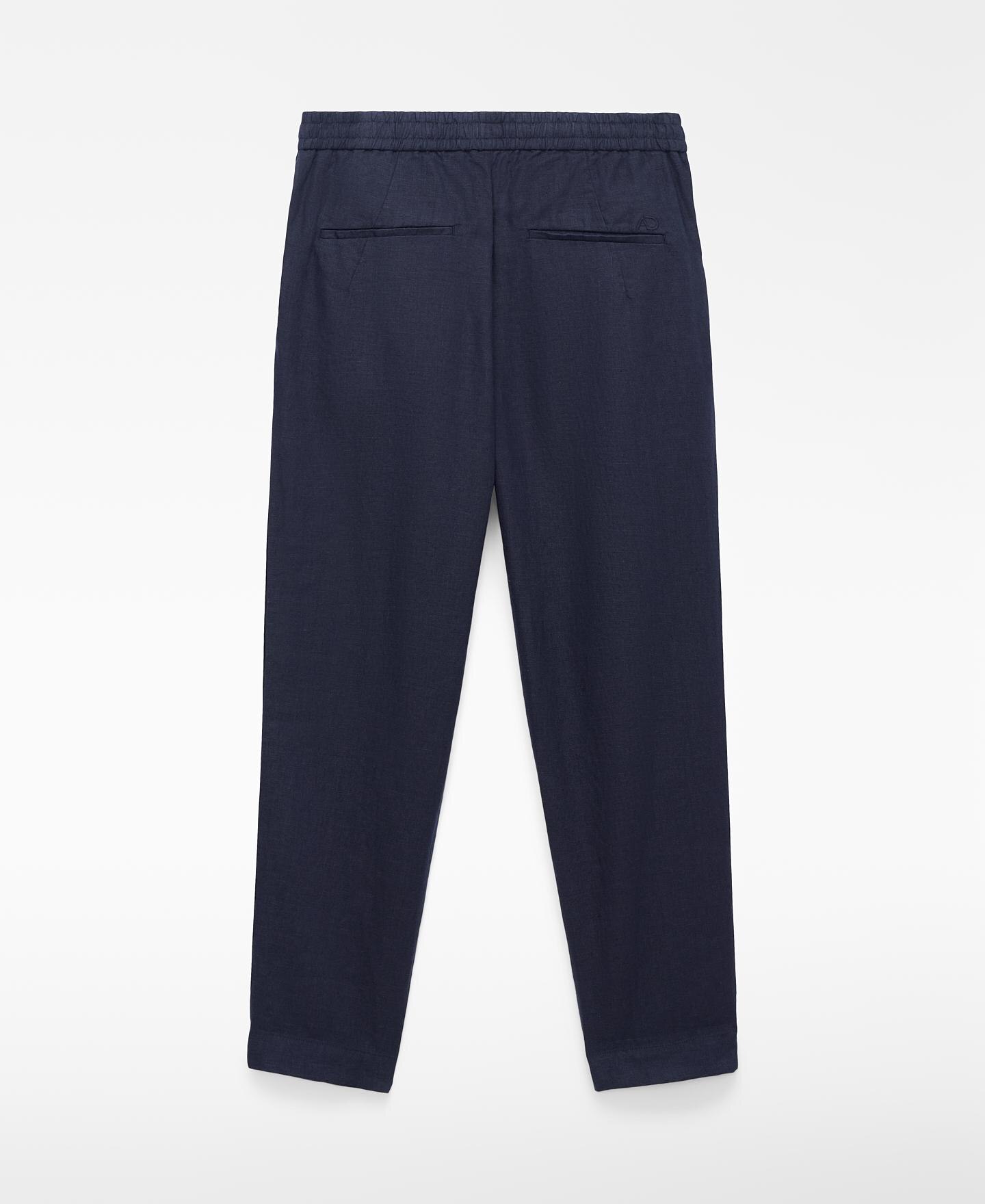 Calças Joggers em Linho Europeu Azul-marinho-6