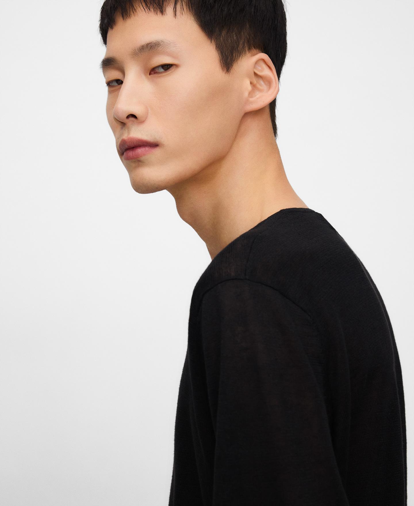 Camisola de Malha Melange em Linho Europeu Preto-4