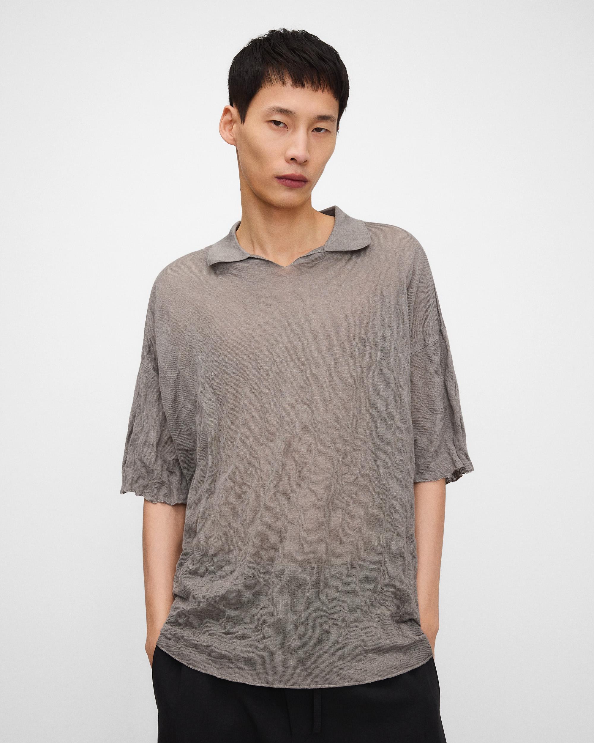 Imagem 0 de Polo de Manga Curta de Malha com Efeito Enrugado