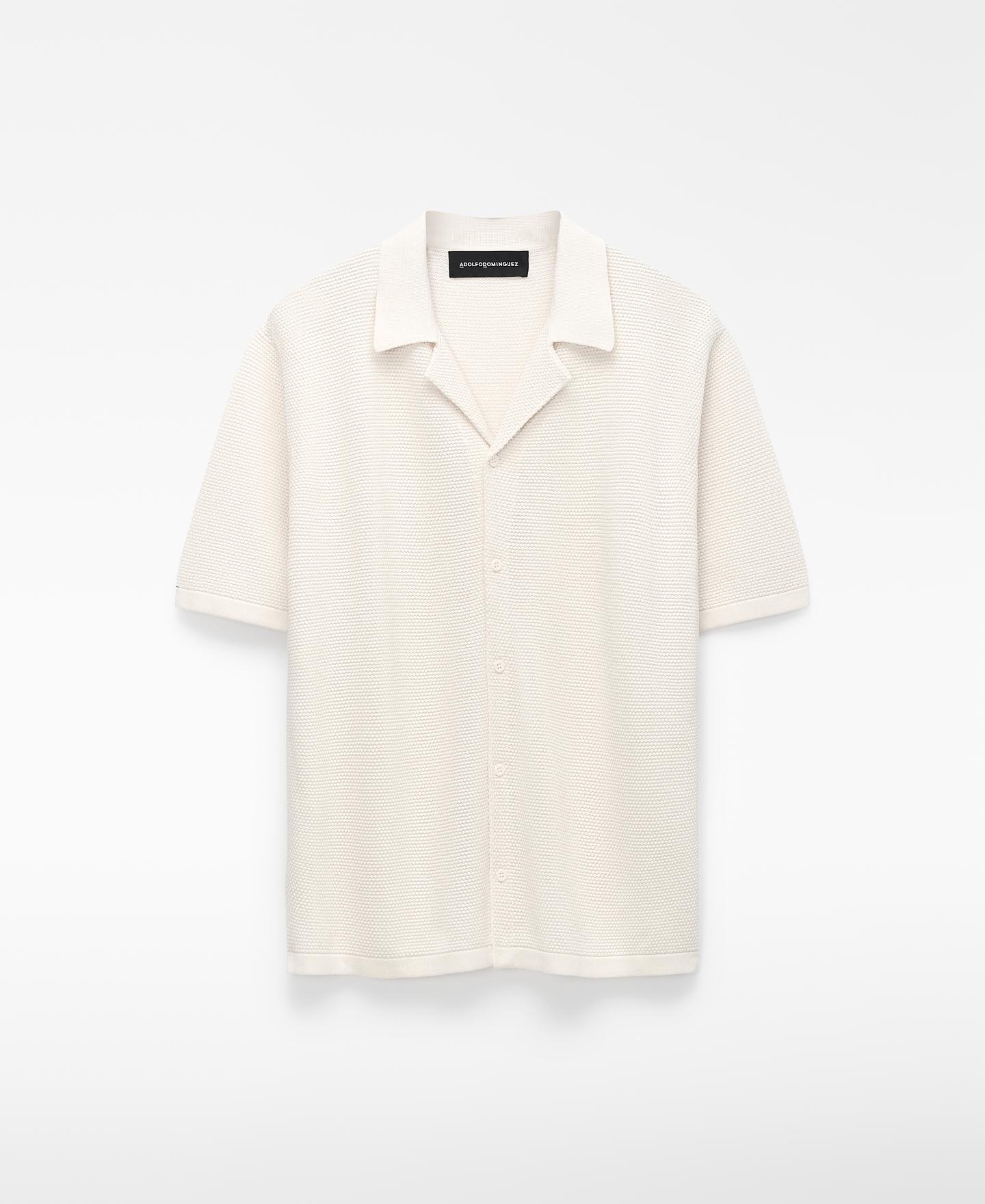 Camisa em Malha Estrutura com Gola Bowling Cru-5