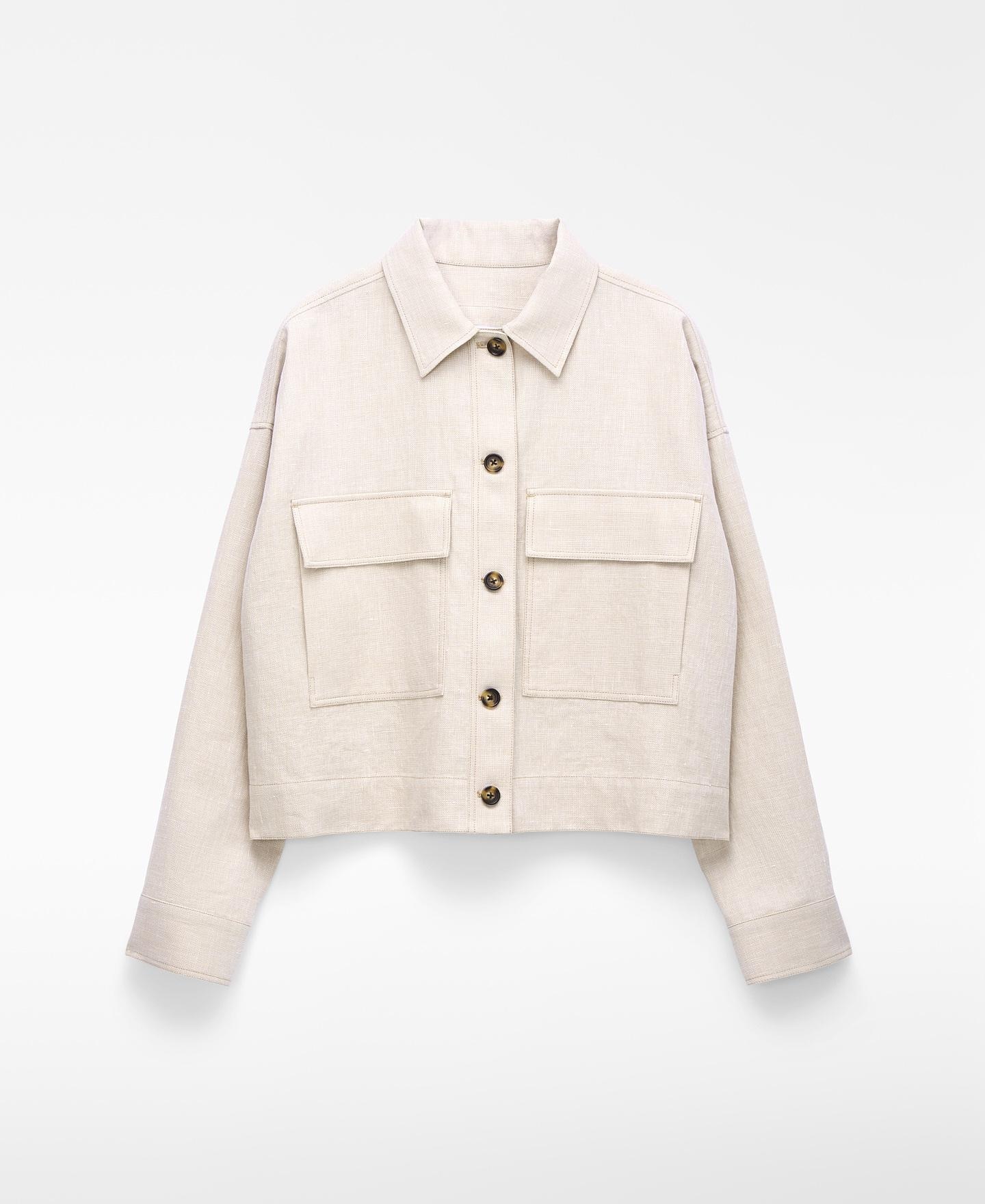 Sobrecamisa Curta com Bolsos Bege-5