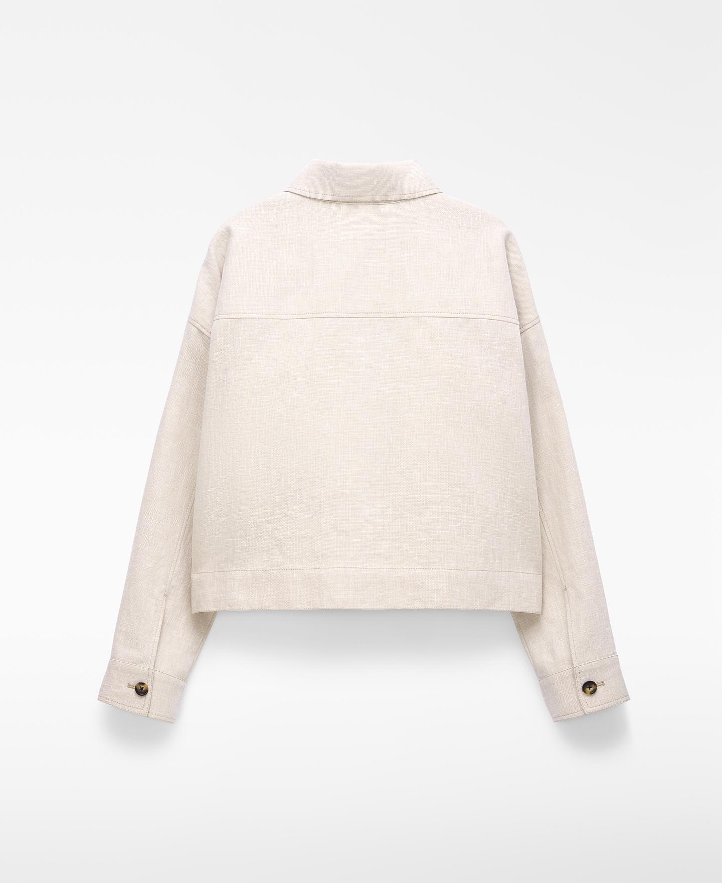 Sobrecamisa Curta com Bolsos Bege-6