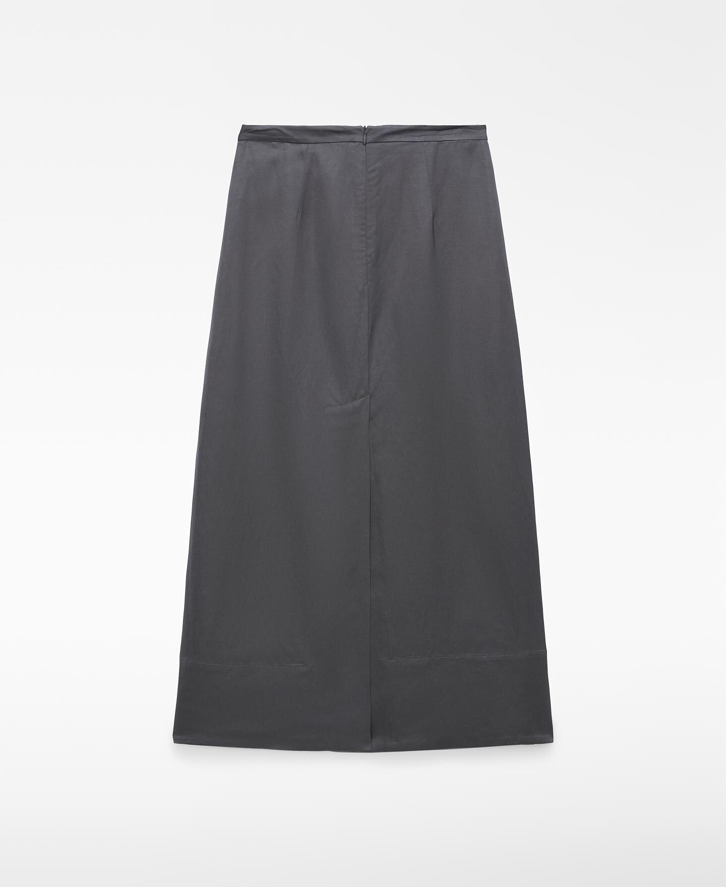 Saia Midi Evasé com Pregas Cinzento-escuro-6