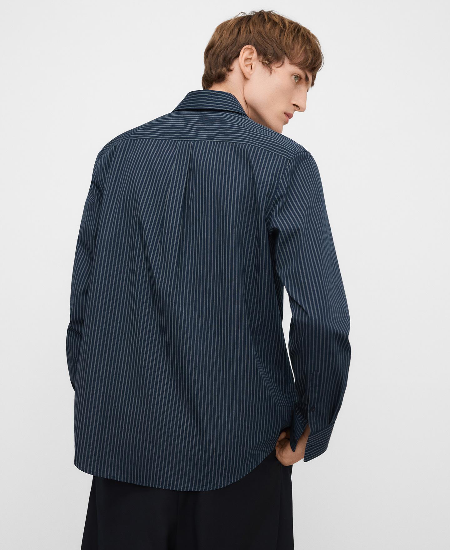 Camisa Formal às Riscas em Algodão Azul-marinho-3