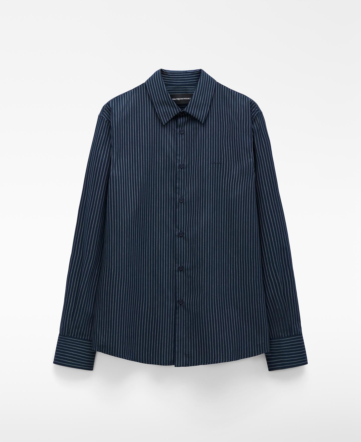 Camisa Formal às Riscas em Algodão Azul-marinho-5