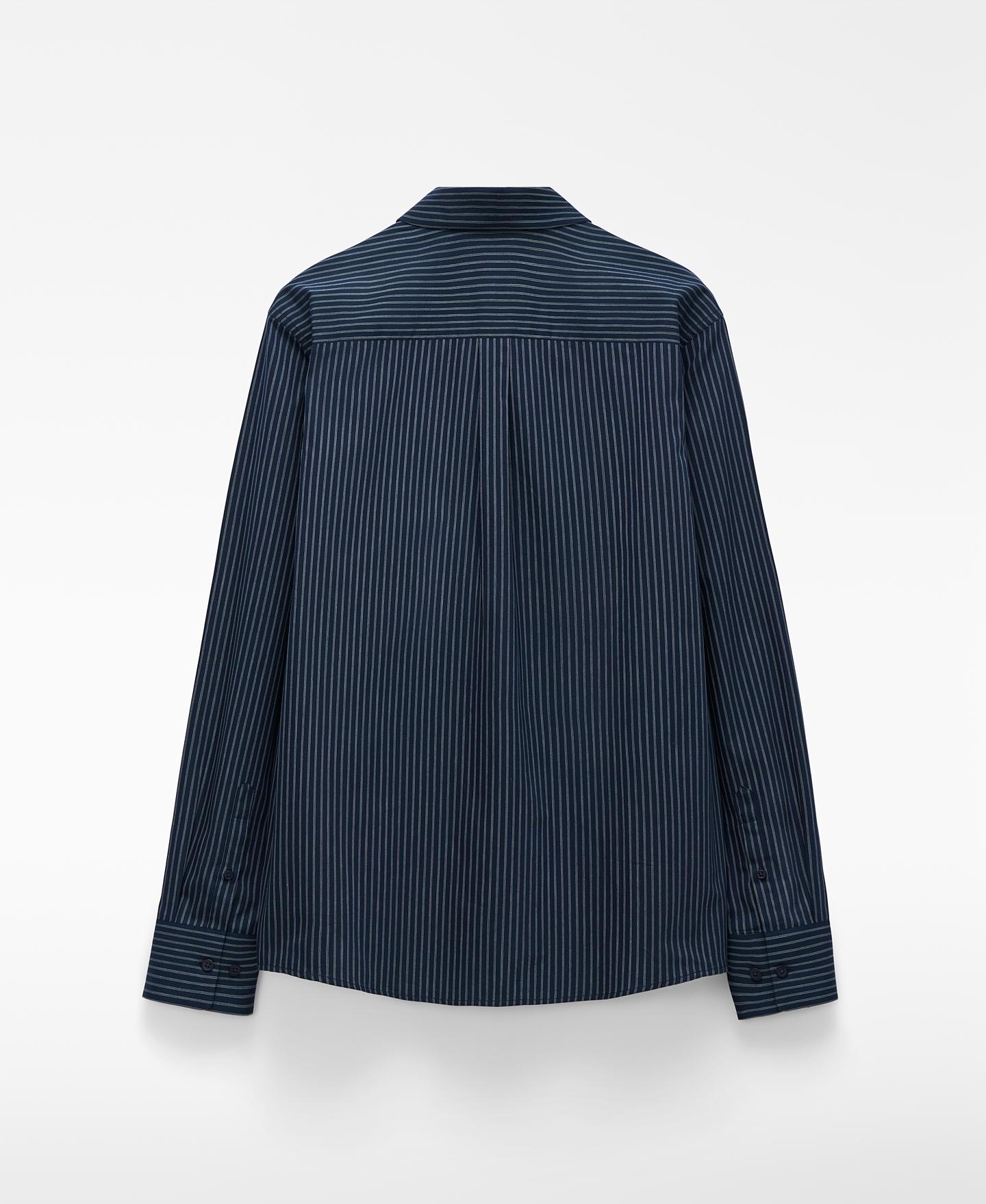 Camisa Formal às Riscas em Algodão Azul-marinho-6