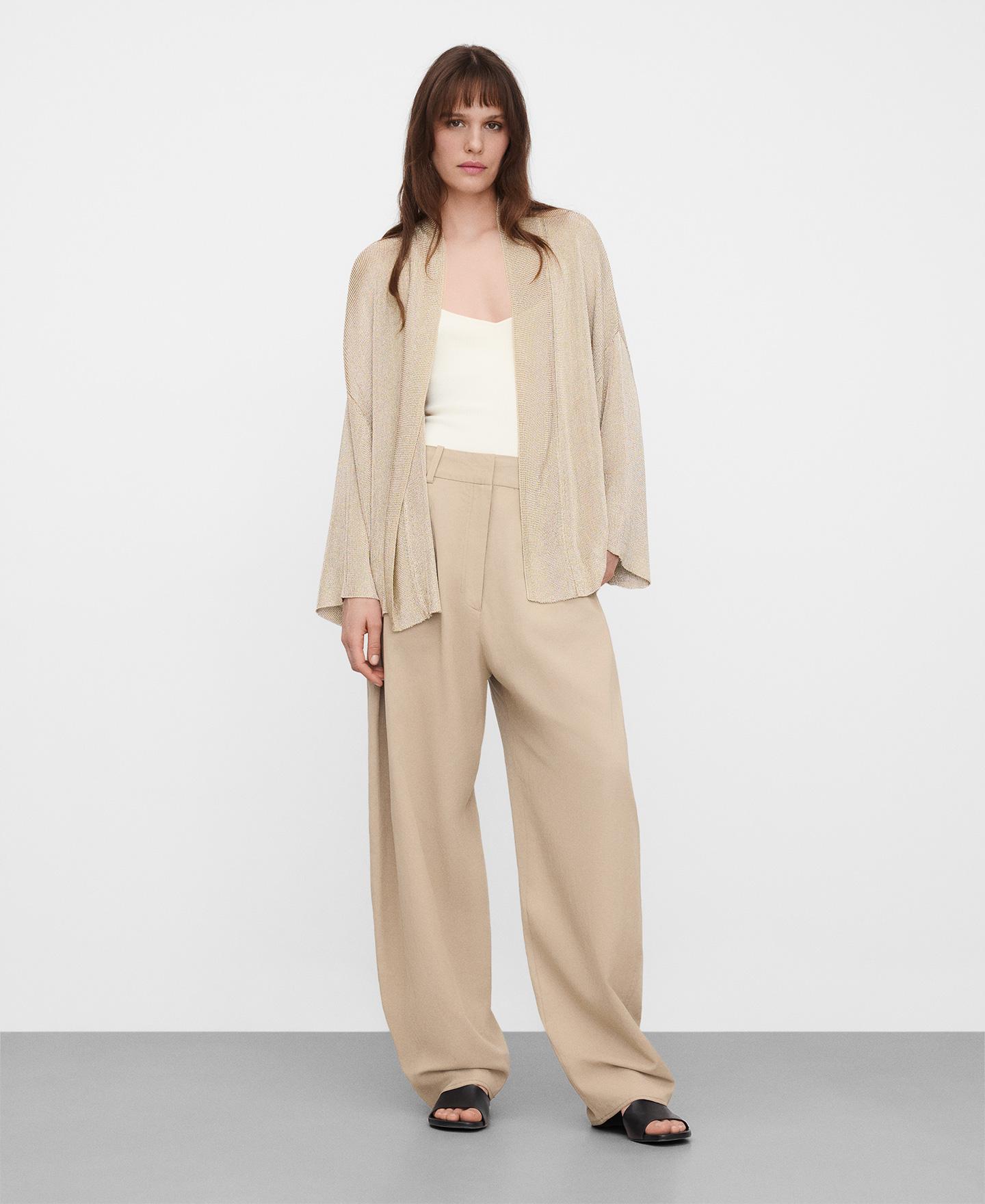 Casaco Tipo Kimono em Malha Metalizada Dourado-2