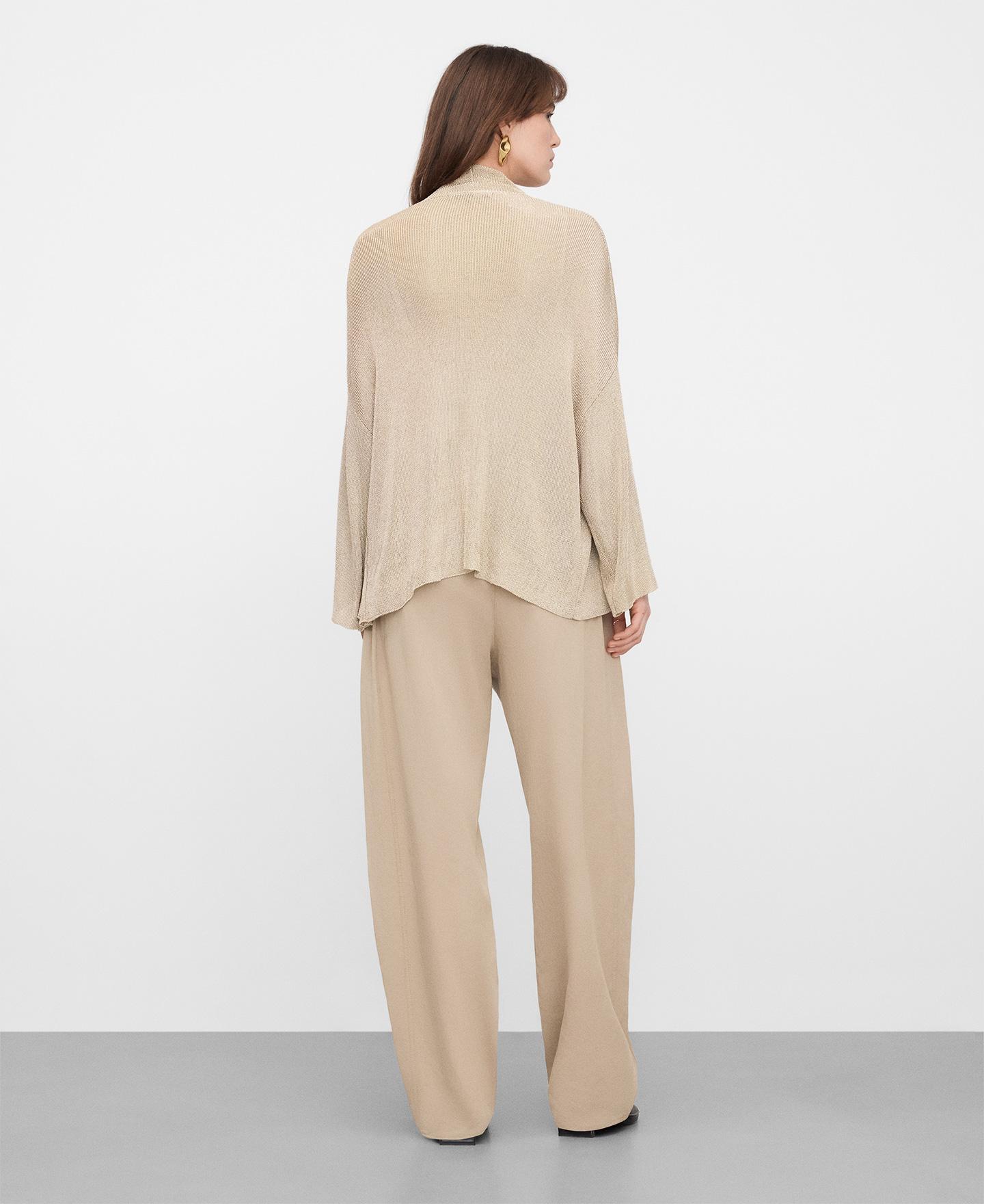 Casaco Tipo Kimono em Malha Metalizada Dourado-3