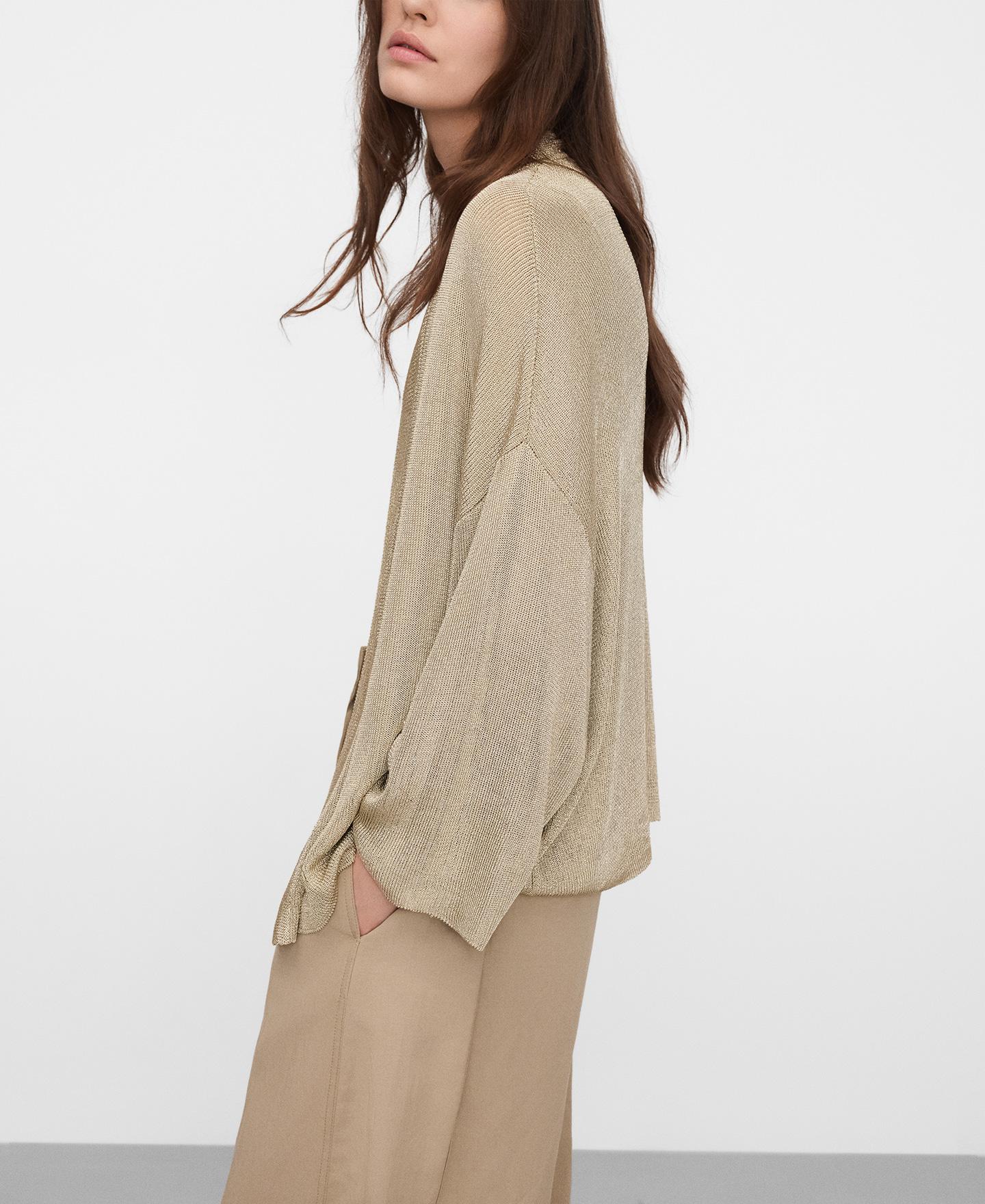 Casaco Tipo Kimono em Malha Metalizada Dourado-4