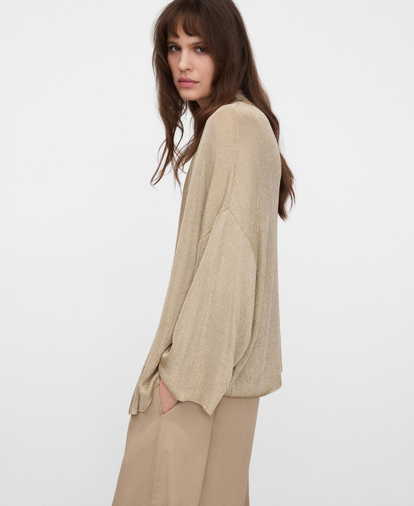 Casaco Tipo Kimono em Malha Metalizada Dourado-5