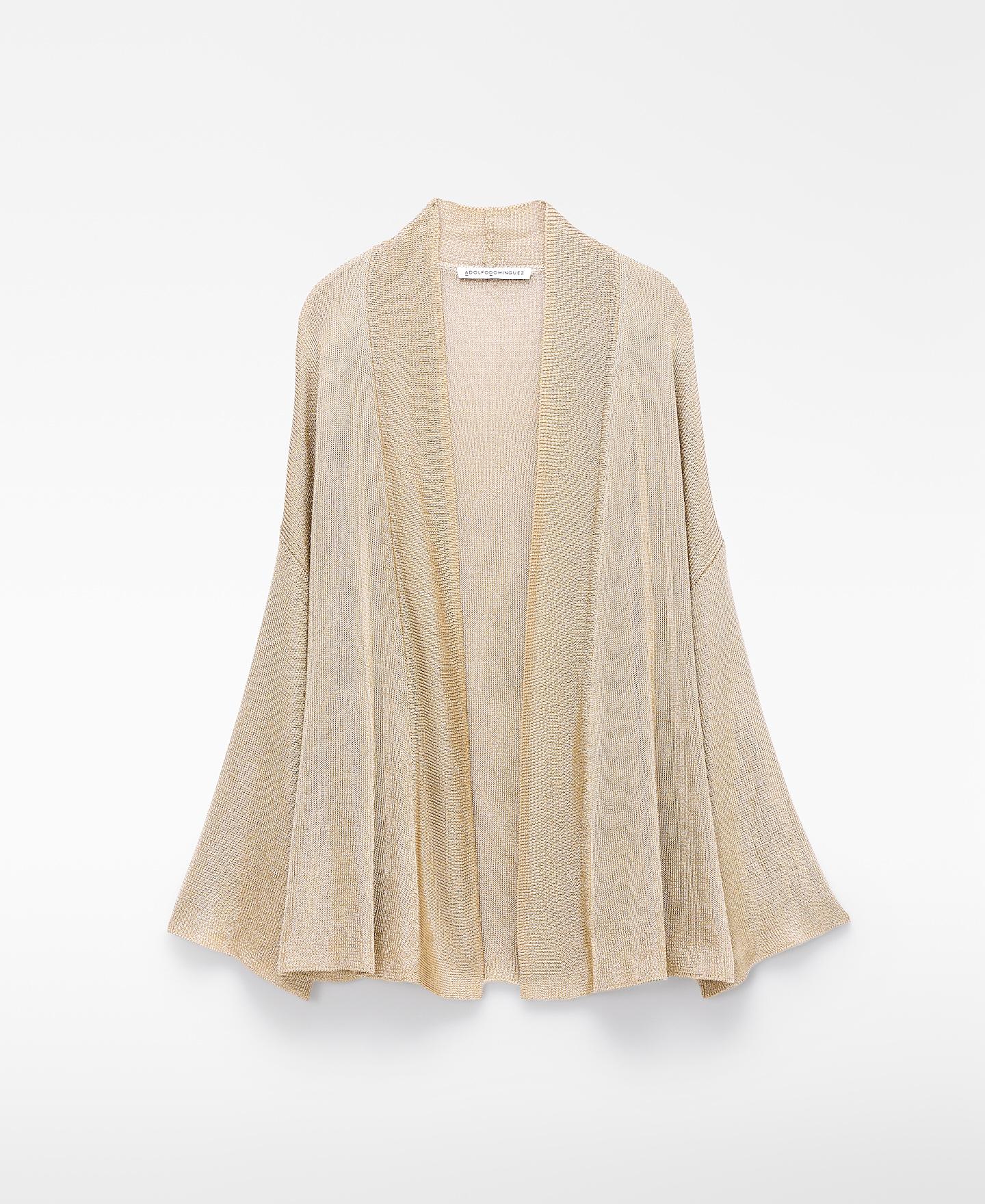 Casaco Tipo Kimono em Malha Metalizada Dourado-6