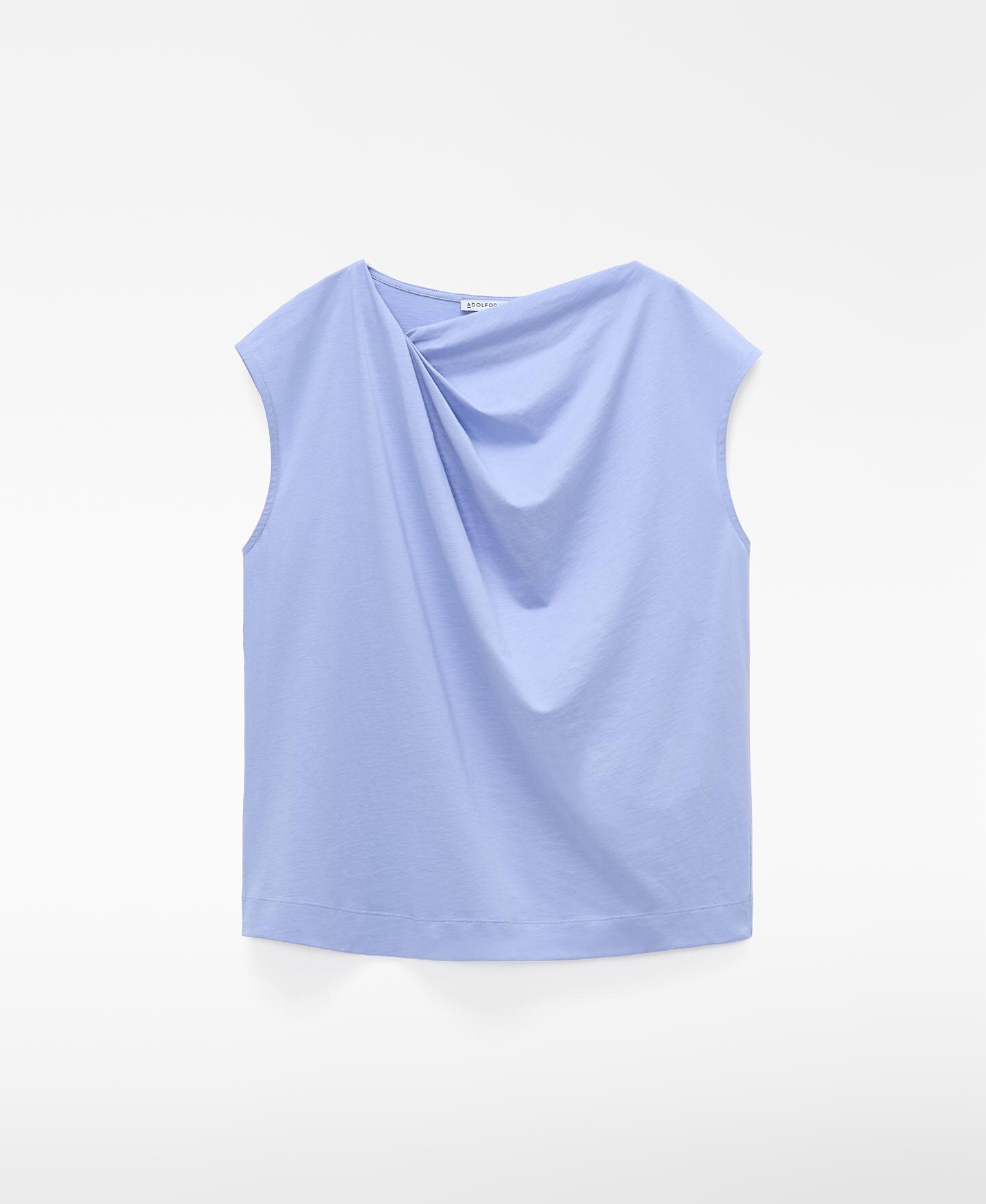 T-shirt Drapeada em Pyratex® Algodão Espanhol Azul-celeste-5