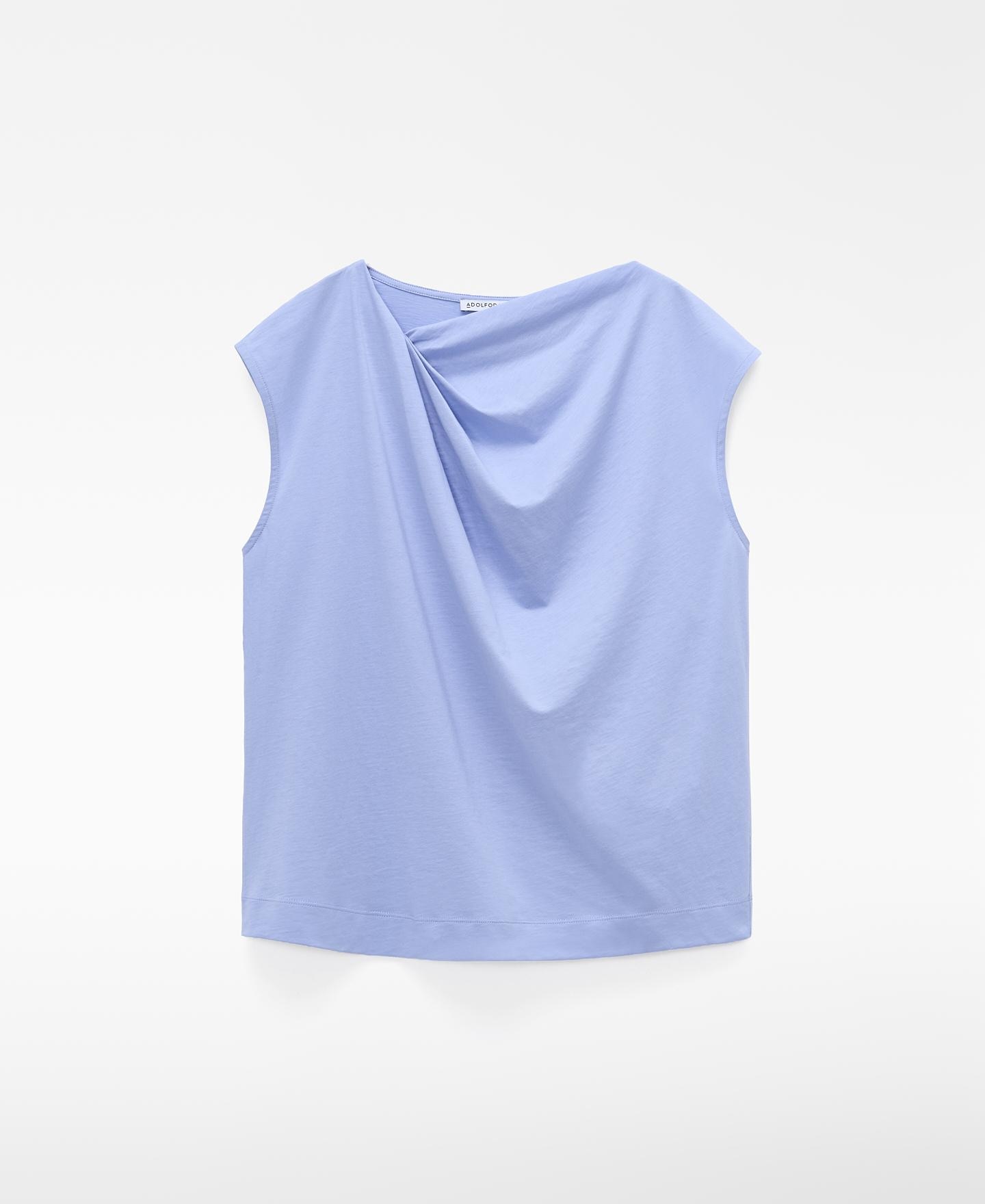 T-shirt Drapeada em Pyratex® Algodão Espanhol Azul-celeste-5