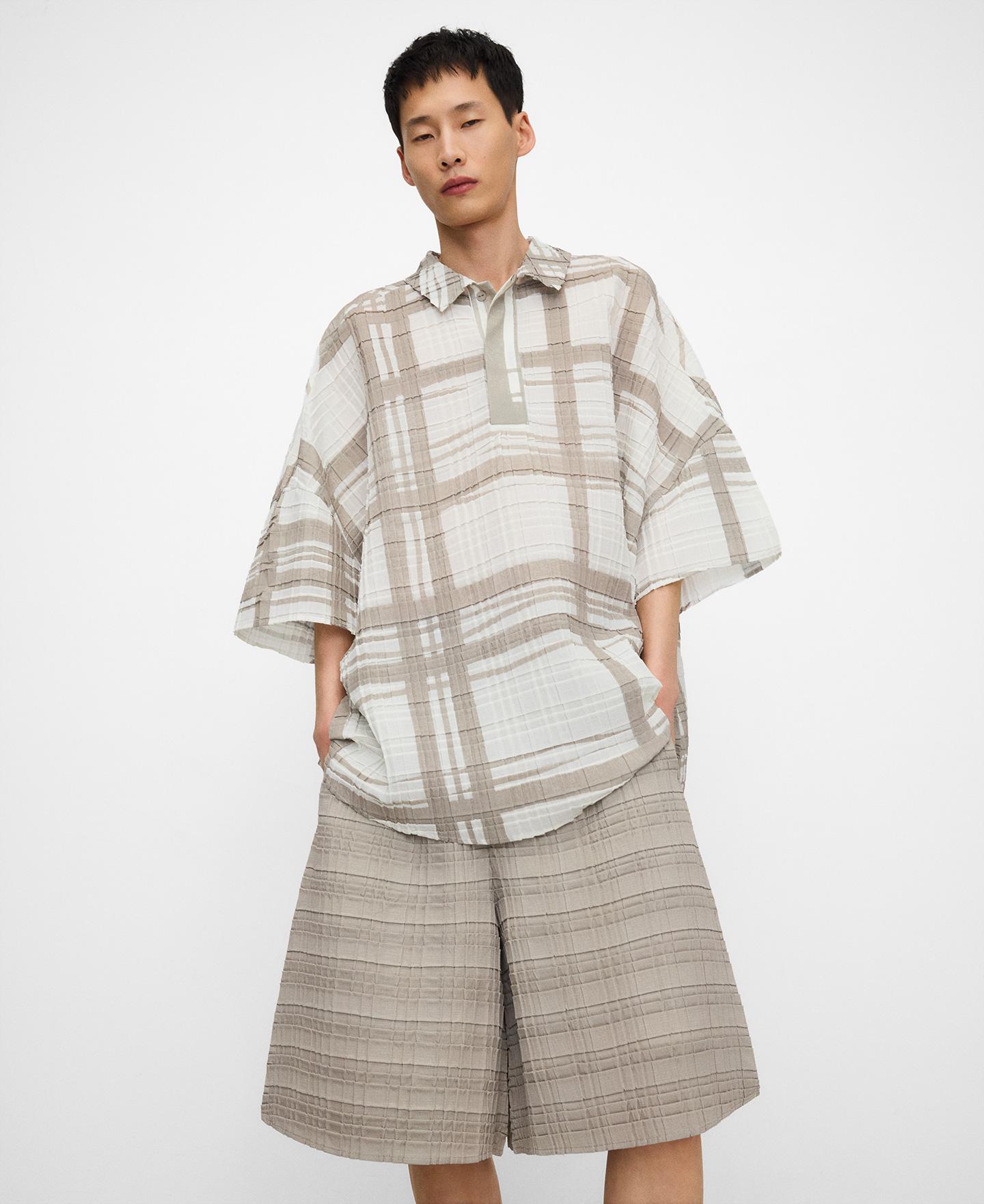 Imagem 0 de Camisa Aos Quadrados de Manga Curta em Crinkle